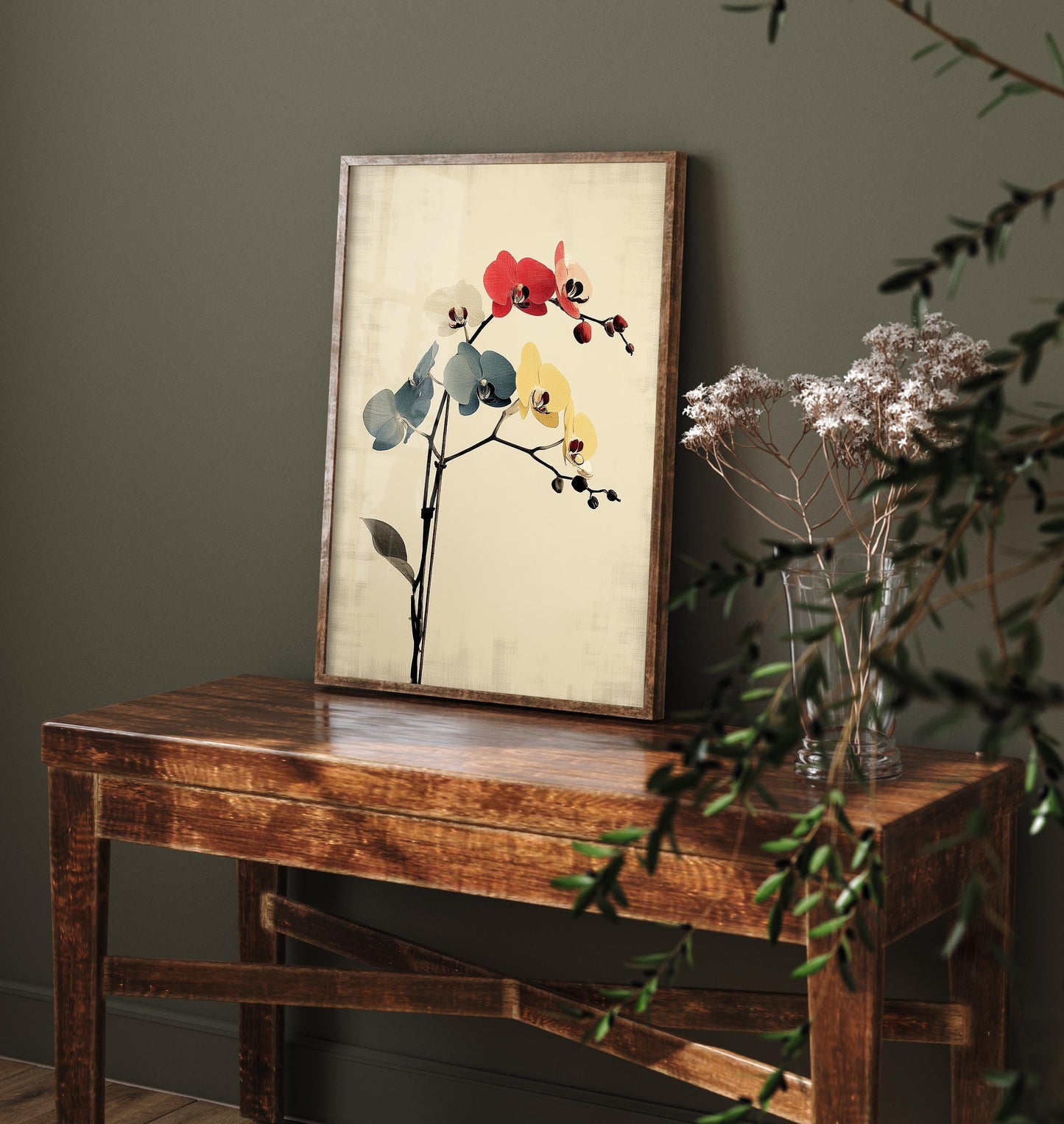 Vintage Rainbow Orchid Art Print V1 | Abstract Starburst Wildflower Poster | Japanese Japandi Botanical Painting Zen Decor 3/3