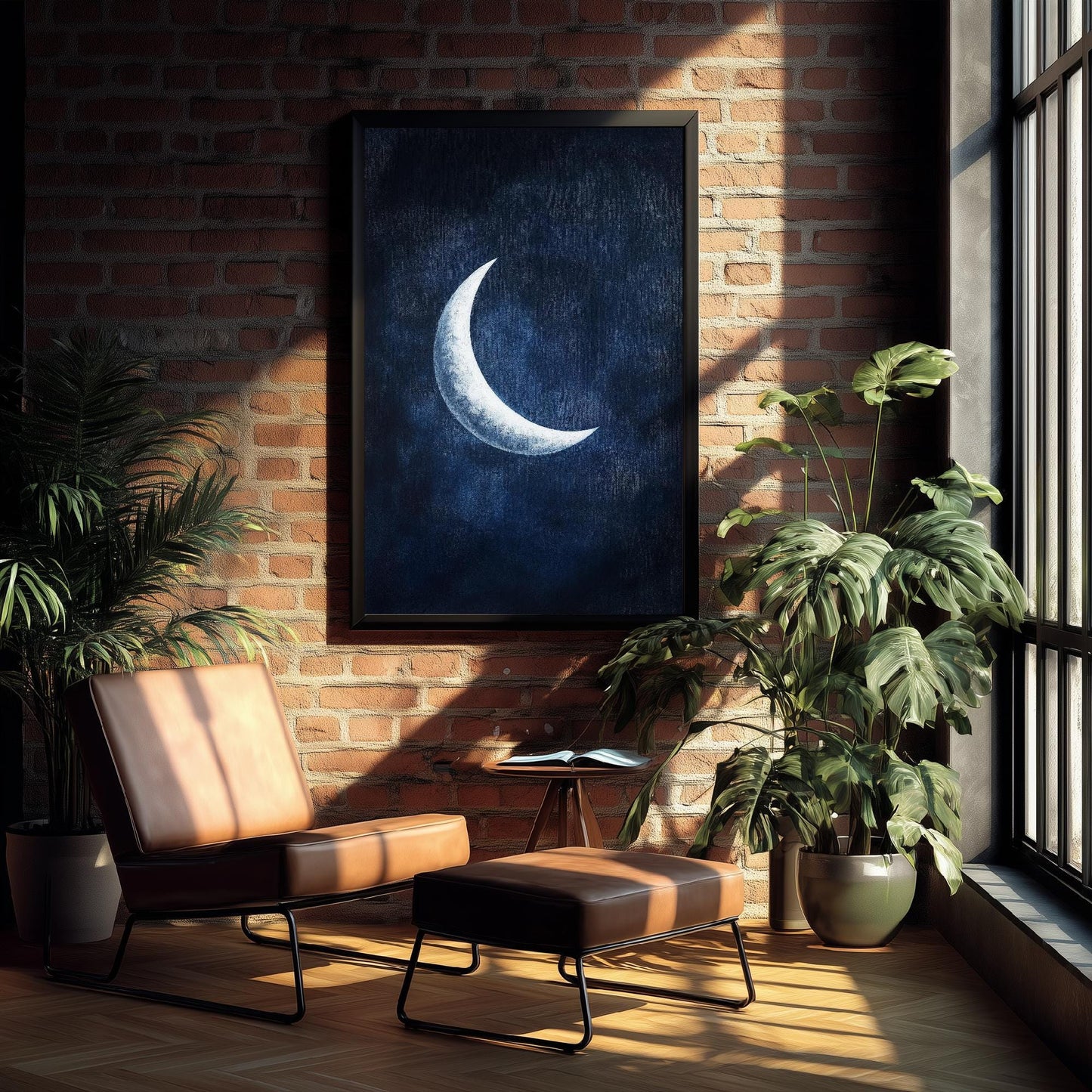 Crescent Moon Art Print | Space Astronomy Wall Poster | Dark Celestial Decor | Lunar Painting 3/3