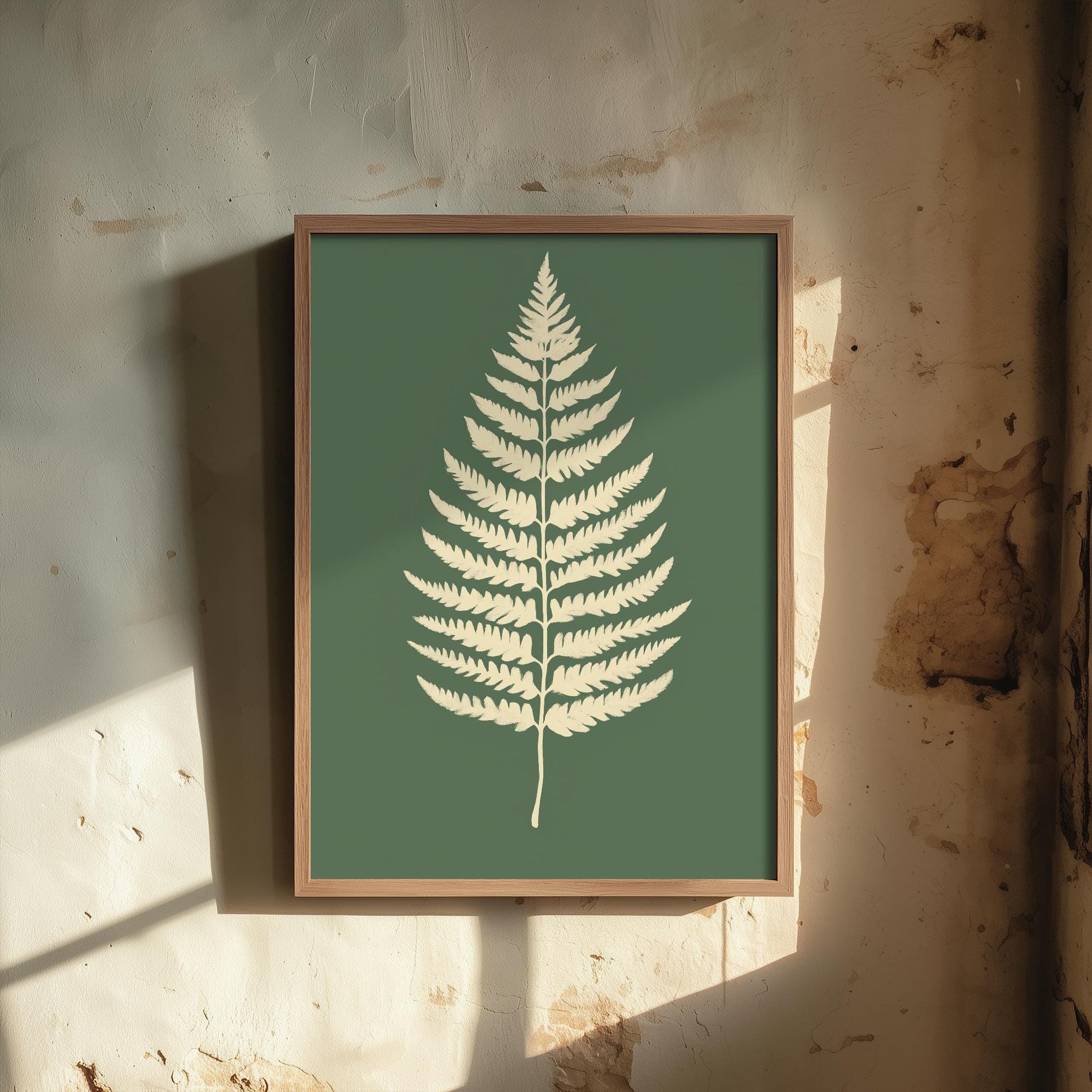 Feral Floral Fern Art Print V3 - Cream Fern Sage Green Poster - Bold Colourful Woodcut Collage Painting Nature Japandi Neutral 3/3