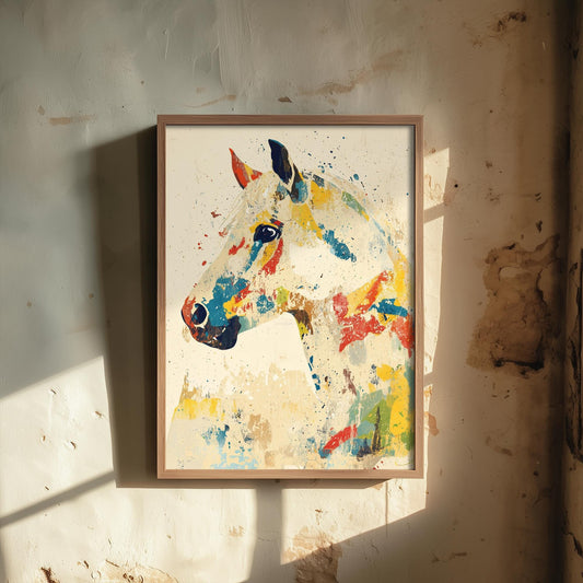 Feral Floral Horse Art Print V1 - Colourful Horse Head Portrait Poster - Bold Colourful Woodcut Collage Painting Animals Gift 3/3