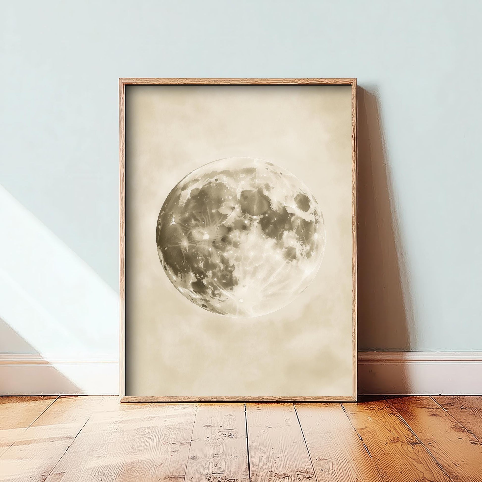 Photorealistic Moon Drawing | Gothic Celestial Wall Art | Mystical Moon Phase Poster | Witchy Dark Academia Decor V3 - Blue Moon 3/3