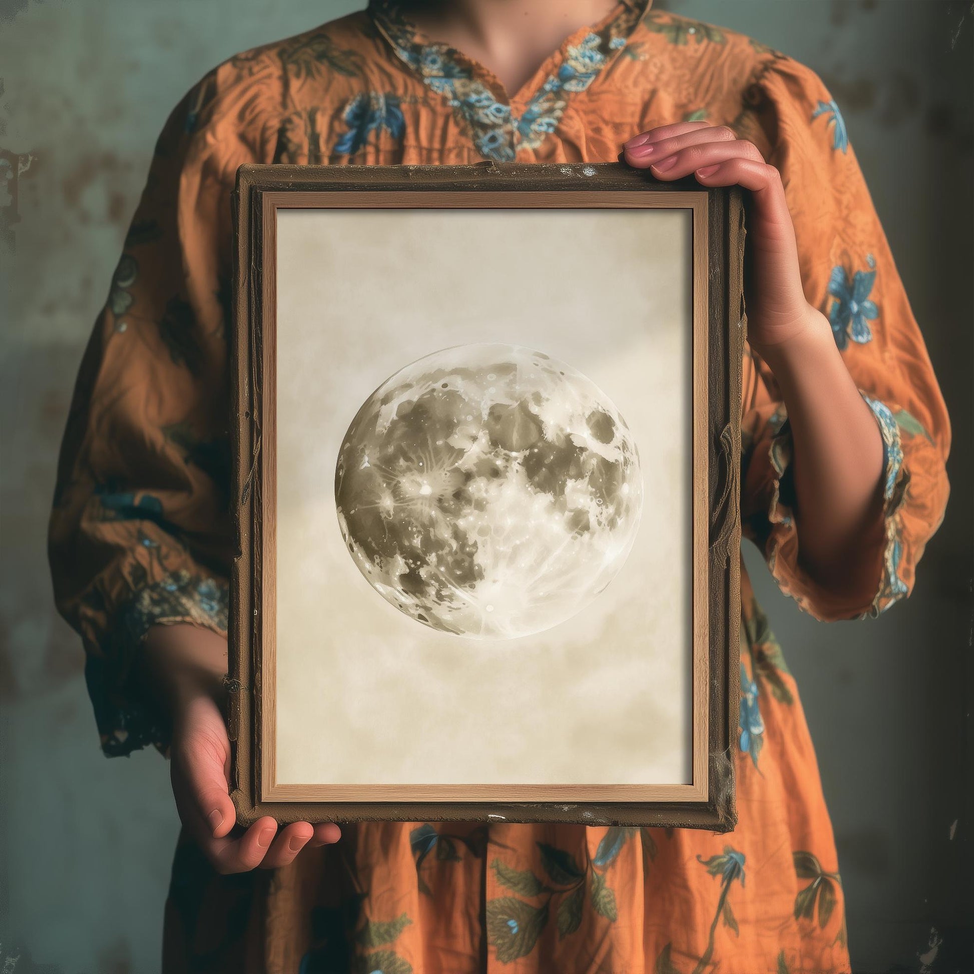 Photorealistic Moon Drawing | Gothic Celestial Wall Art | Mystical Moon Phase Poster | Witchy Dark Academia Decor V3 - Blue Moon 3/3