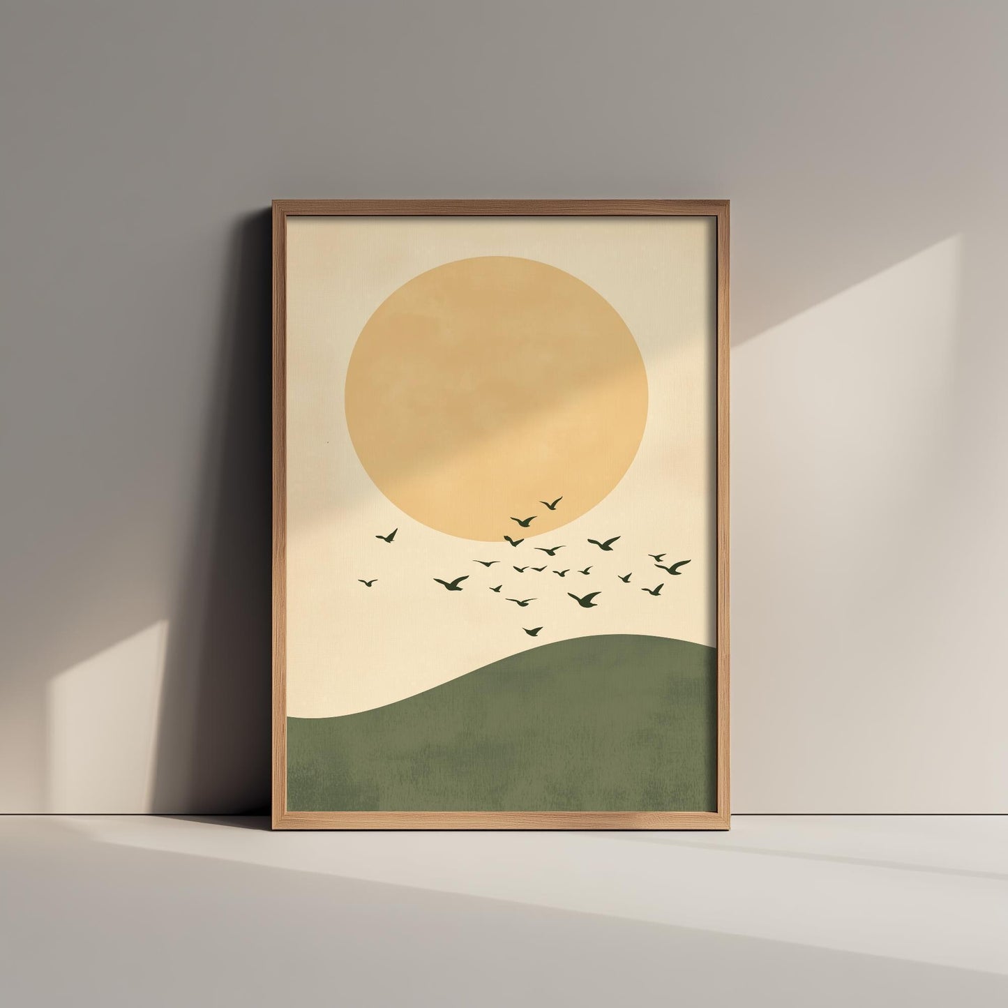 Birds in Sky with Large Moon Art Print | Golden Moon Bird Flock Poster | Japanese Ukiyo-e Inspired Painting Wall Decor 3/3