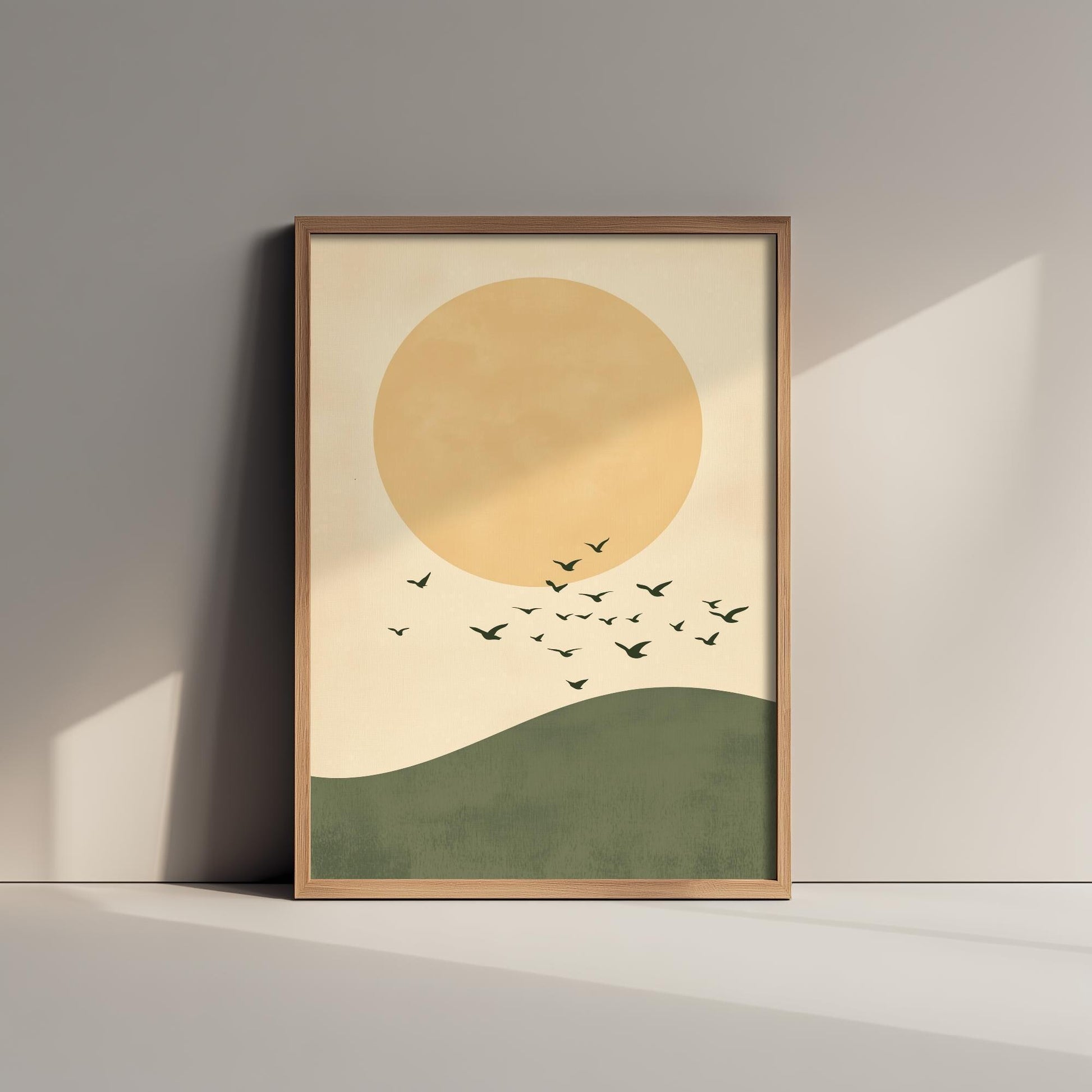 Birds in Sky with Large Moon Art Print | Golden Moon Bird Flock Poster | Japanese Ukiyo-e Inspired Painting Wall Decor 3/3