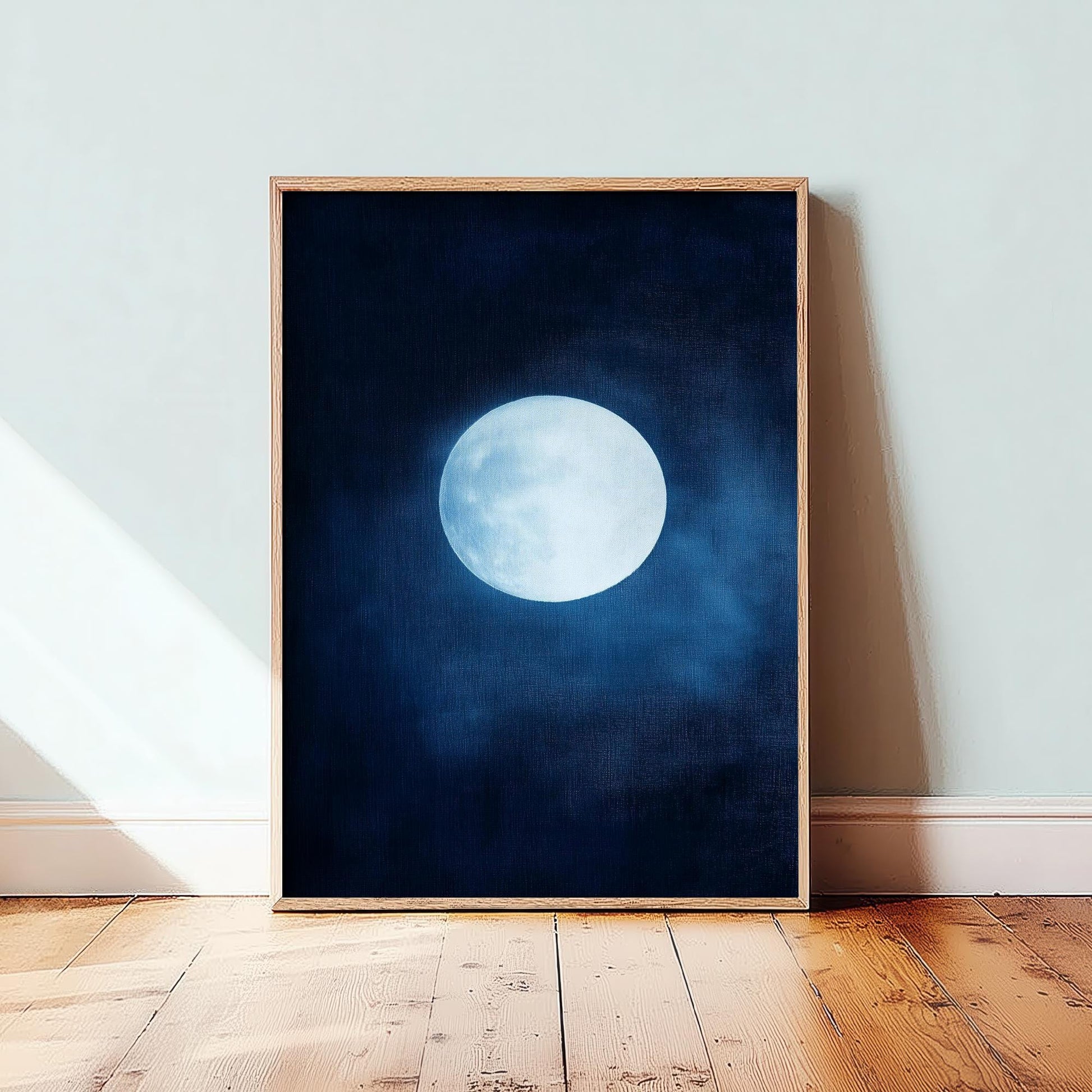 Blue Moon Art Print | Space Astronomy Wall Poster | Dark Celestial Decor | Lunar Painting 2/3