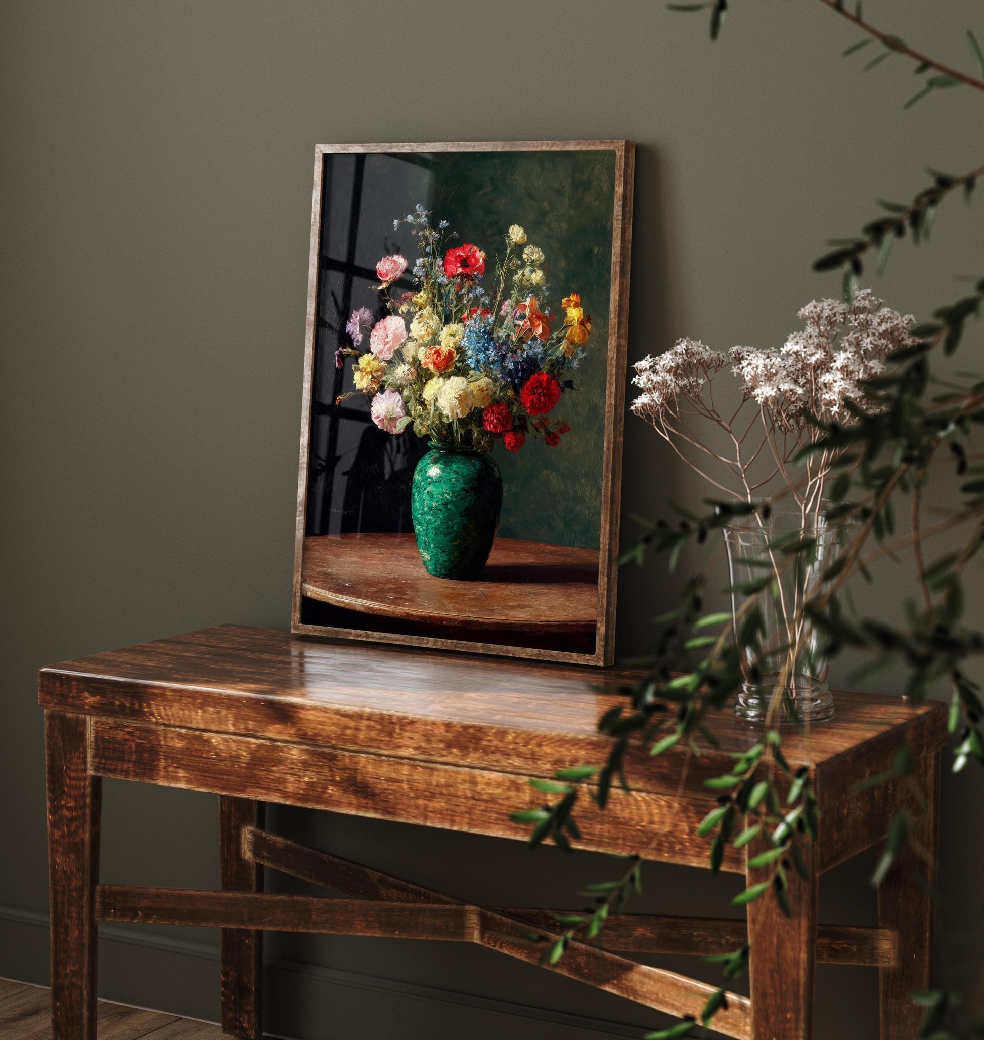 Peony Oil Painting Print | Moody Floral Still Life | Dark Academia Bedroom Decor | Romantic Botanical Wall Art V1 2/3