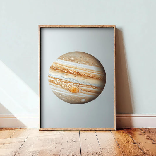 Jupiter Planet Art Print | Photorealistic Celestial Poster | Cream Neutral Space Painting
