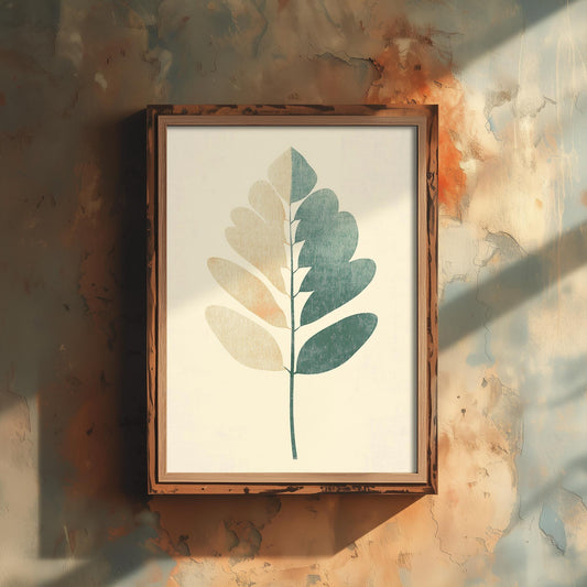 Leaf Love Art Print V2 | Bold Gold Teal Coral Leaf Botanical Poster | Japandi Nature Painting Neutral Decor 2/3