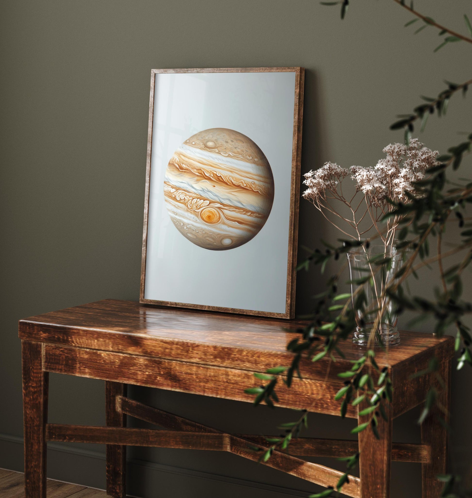Jupiter Planet Art Print | Photorealistic Celestial Poster | Cream Neutral Space Painting