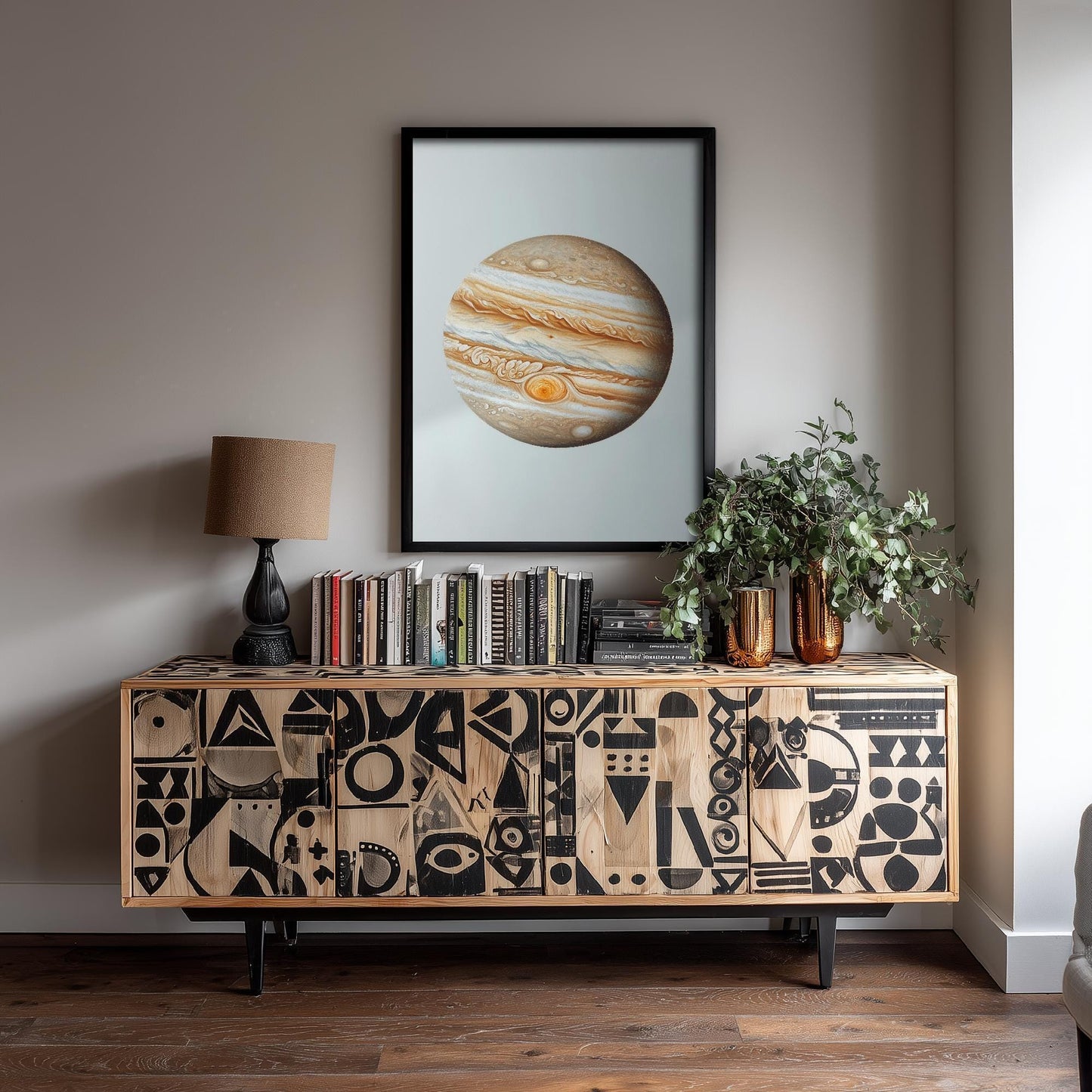 Jupiter Planet Art Print | Photorealistic Celestial Poster | Cream Neutral Space Painting