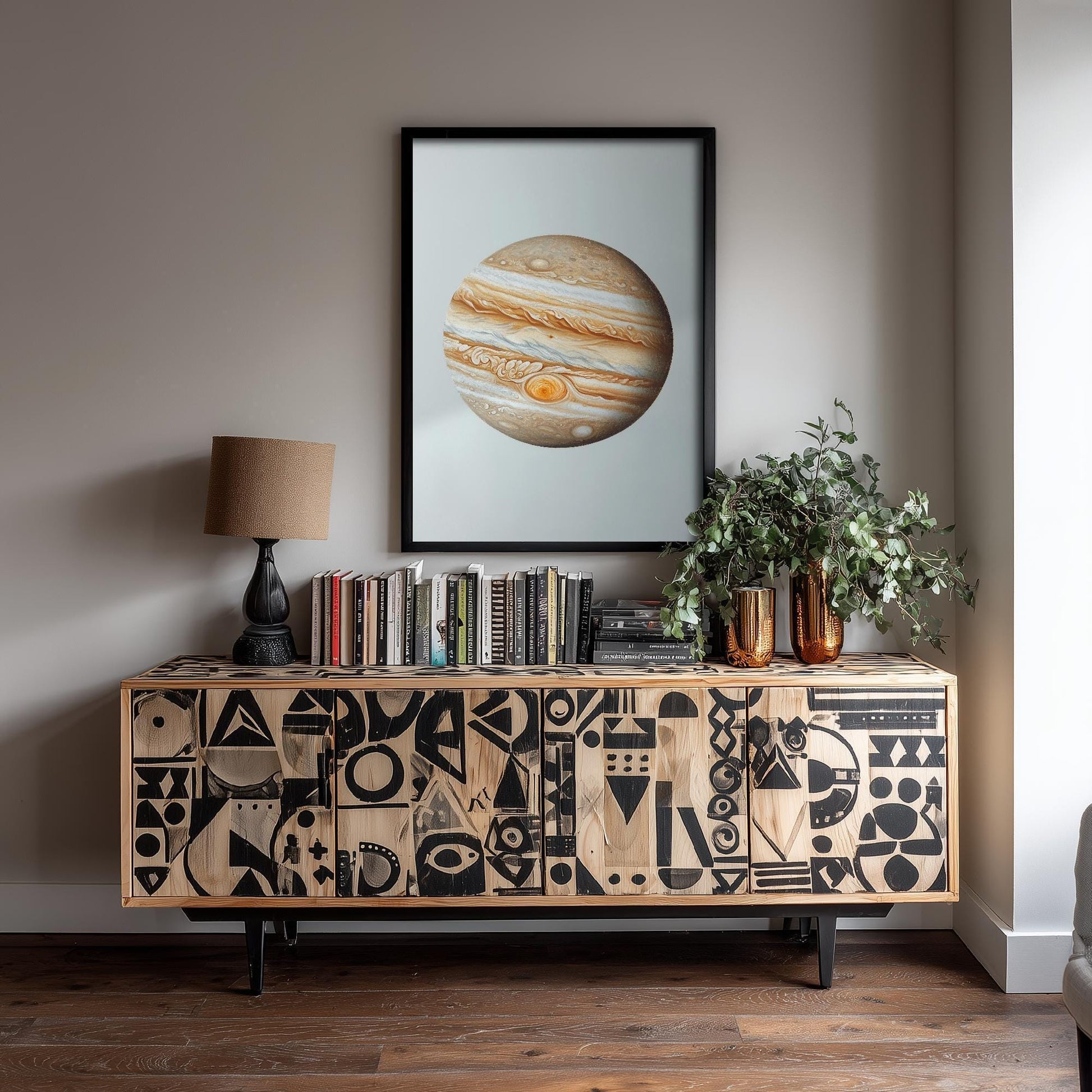 Jupiter Planet Art Print | Photorealistic Celestial Poster | Cream Neutral Space Painting