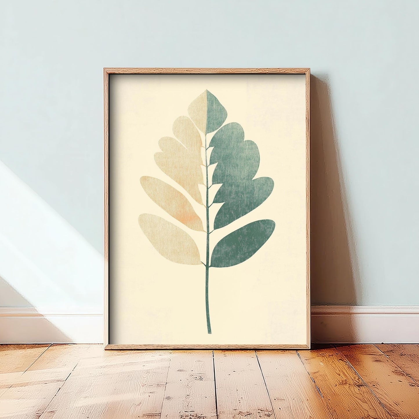 Leaf Love Art Print V2 | Bold Gold Teal Coral Leaf Botanical Poster | Japandi Nature Painting Neutral Decor 2/3