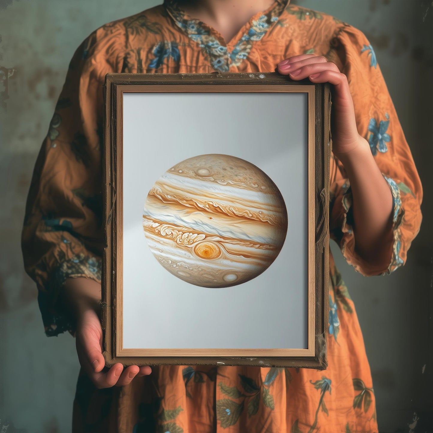 Jupiter Planet Art Print | Photorealistic Celestial Poster | Cream Neutral Space Painting