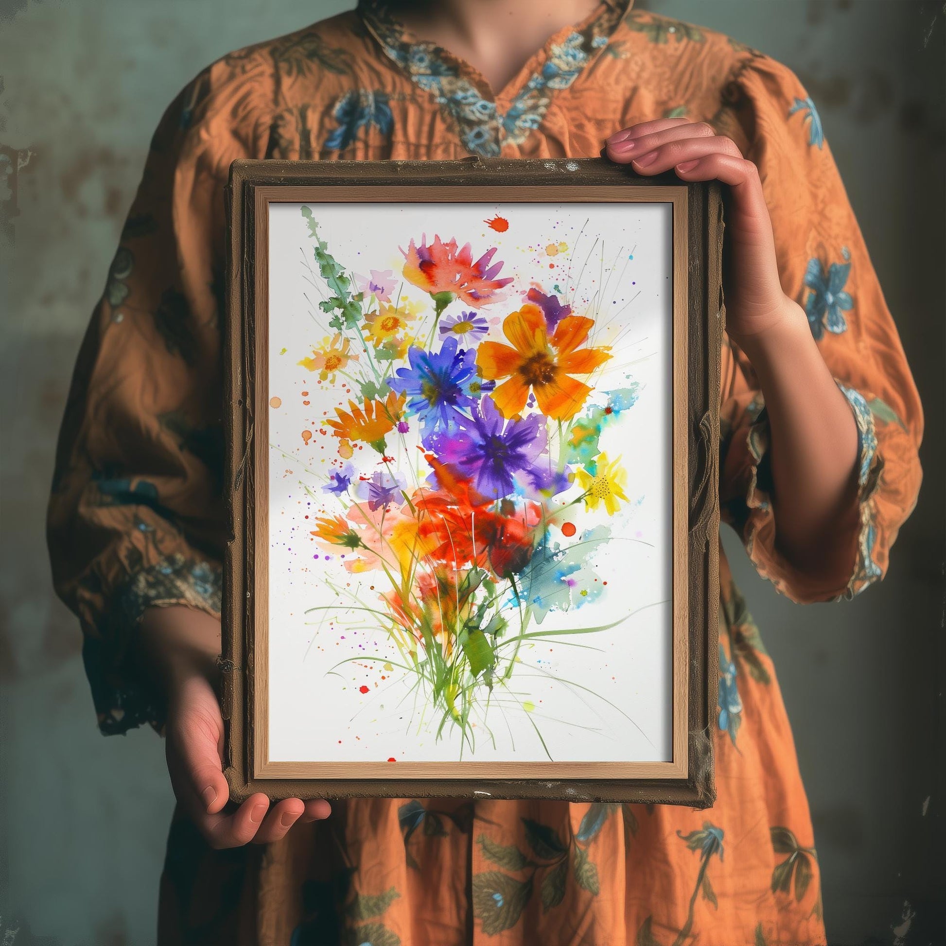 Emotive Watercolour Flower Print V10 - Tokyo Ota Flower Market Floral Bouquet Painting - Photo Poster Wall Art Gift Fauna Wildflower 2/3