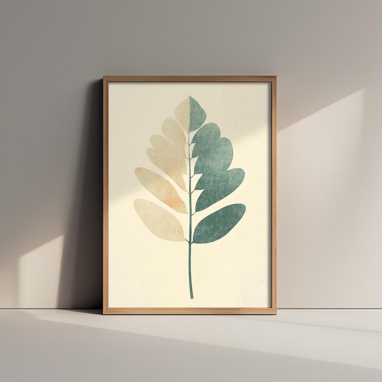 Leaf Love Art Print V2 | Bold Gold Teal Coral Leaf Botanical Poster | Japandi Nature Painting Neutral Decor 2/3