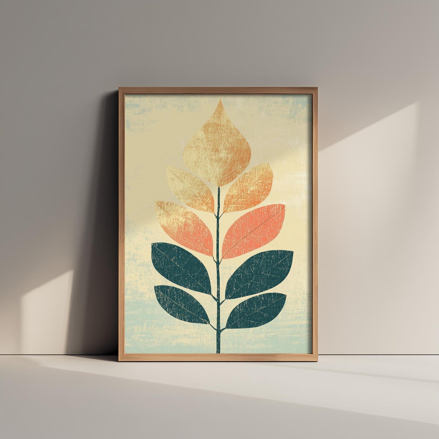 Leaf Love Art Print V1 | Cream Teal Two-Tone Leaf Botanical Poster | Japandi Nature Painting Neutral Decor 2/3