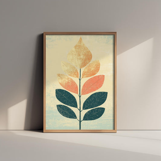 Leaf Love Art Print V1 | Cream Teal Two-Tone Leaf Botanical Poster | Japandi Nature Painting Neutral Decor 2/3