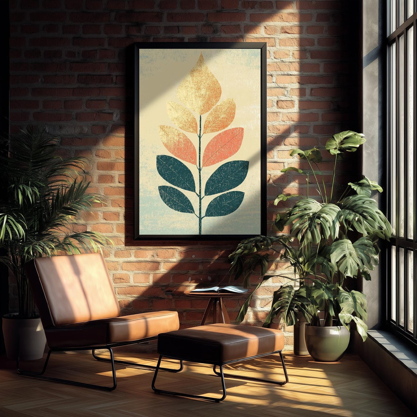 Leaf Love Art Print V1 | Cream Teal Two-Tone Leaf Botanical Poster | Japandi Nature Painting Neutral Decor 2/3