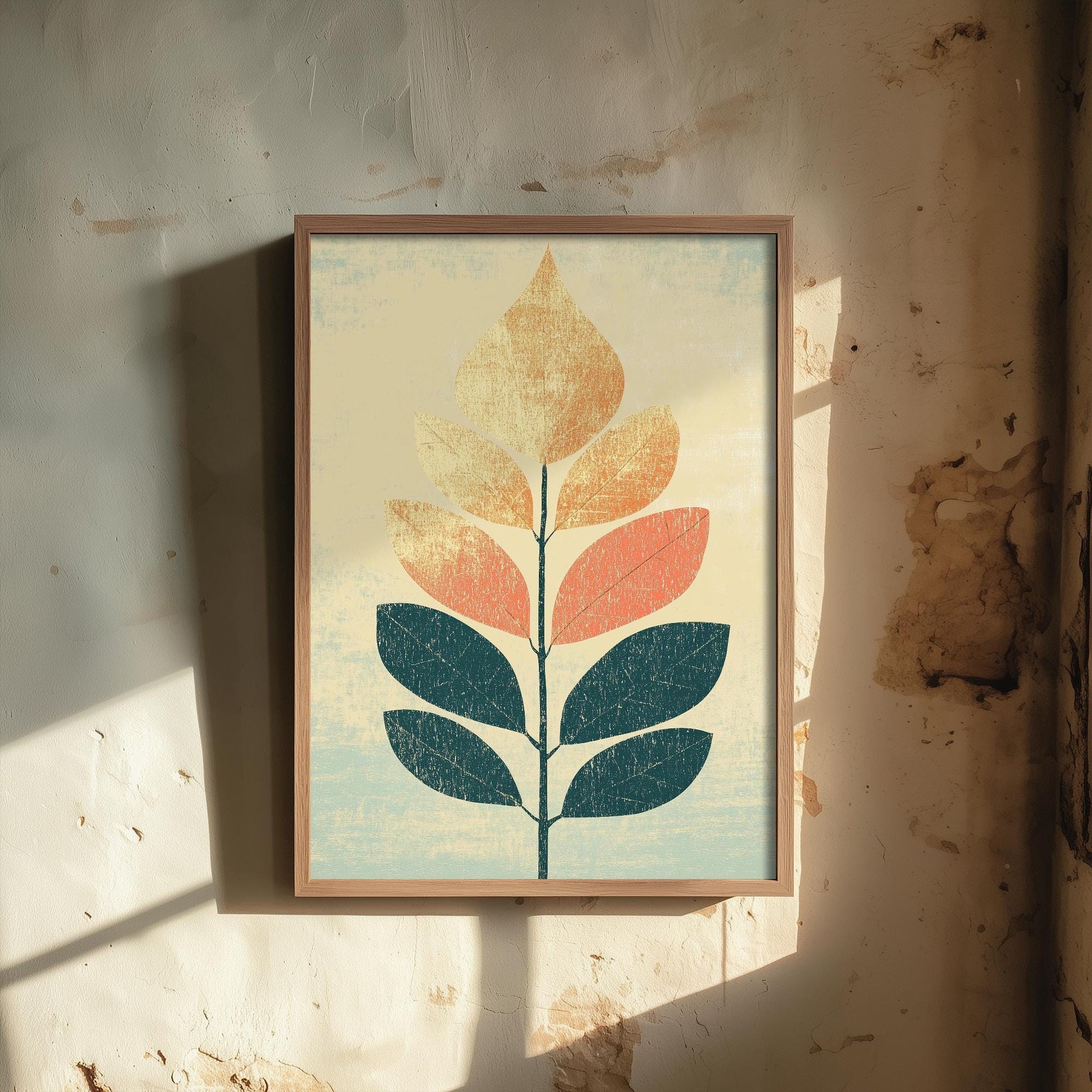 Leaf Love Art Print V1 | Cream Teal Two-Tone Leaf Botanical Poster | Japandi Nature Painting Neutral Decor 2/3