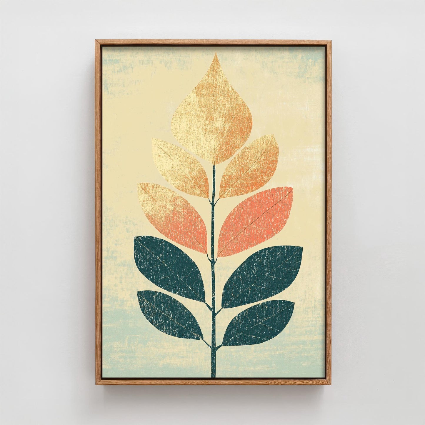 Leaf Love Art Print V1 | Cream Teal Two-Tone Leaf Botanical Poster | Japandi Nature Painting Neutral Decor 2/3