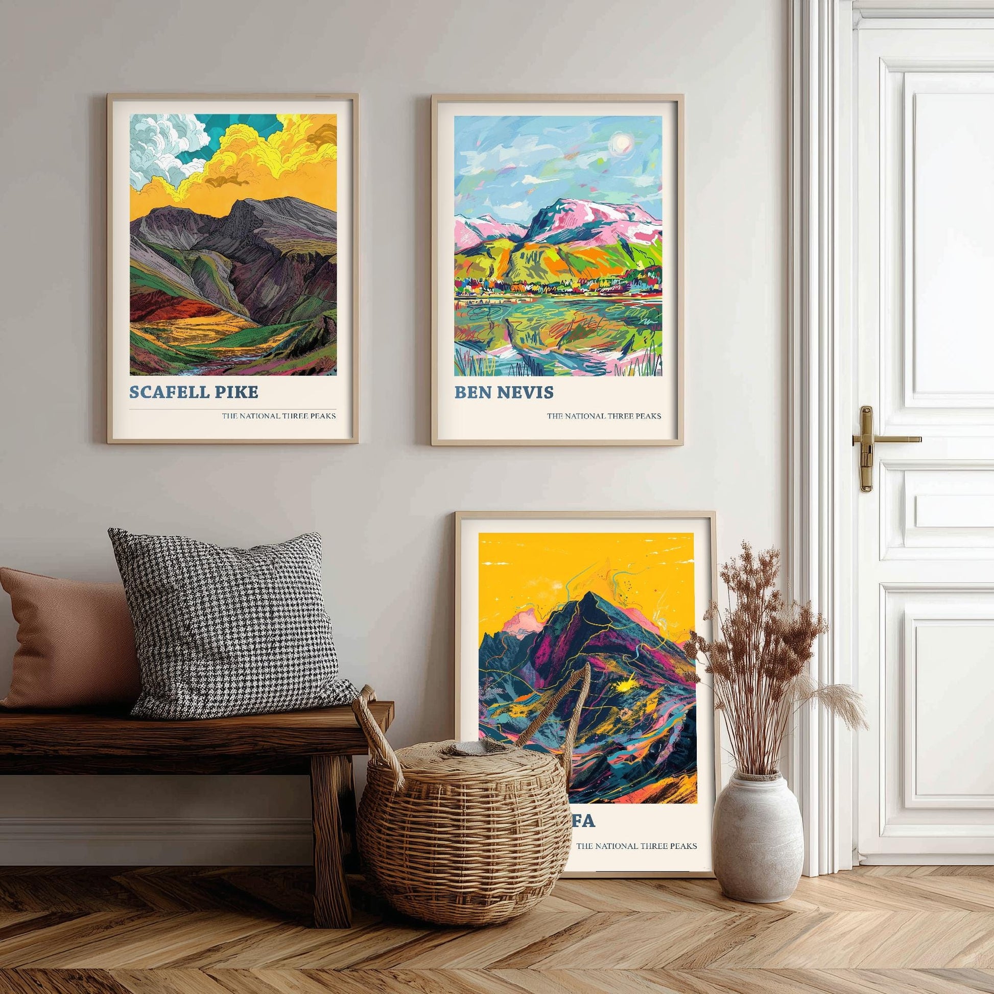 The National Three Peaks Art Print - Set of Three Mountain Posters - Scafell Pike, Ben Nevis, Yr Wyddfa (Snowdon) Paintings - Hiking Gift