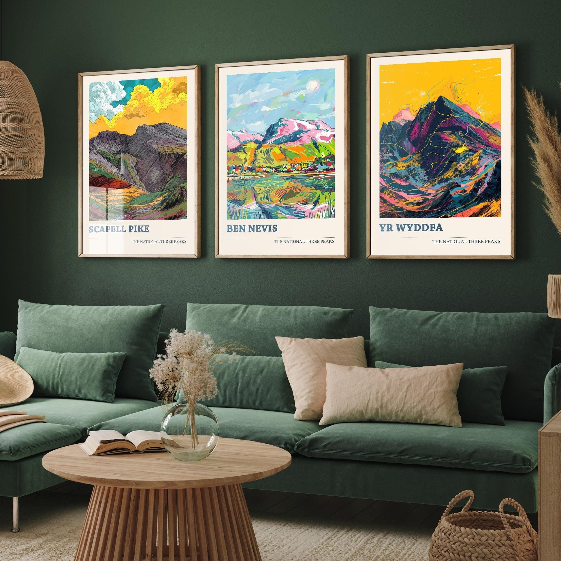 The National Three Peaks Art Print - Set of Three Mountain Posters - Scafell Pike, Ben Nevis, Yr Wyddfa (Snowdon) Paintings - Hiking Gift
