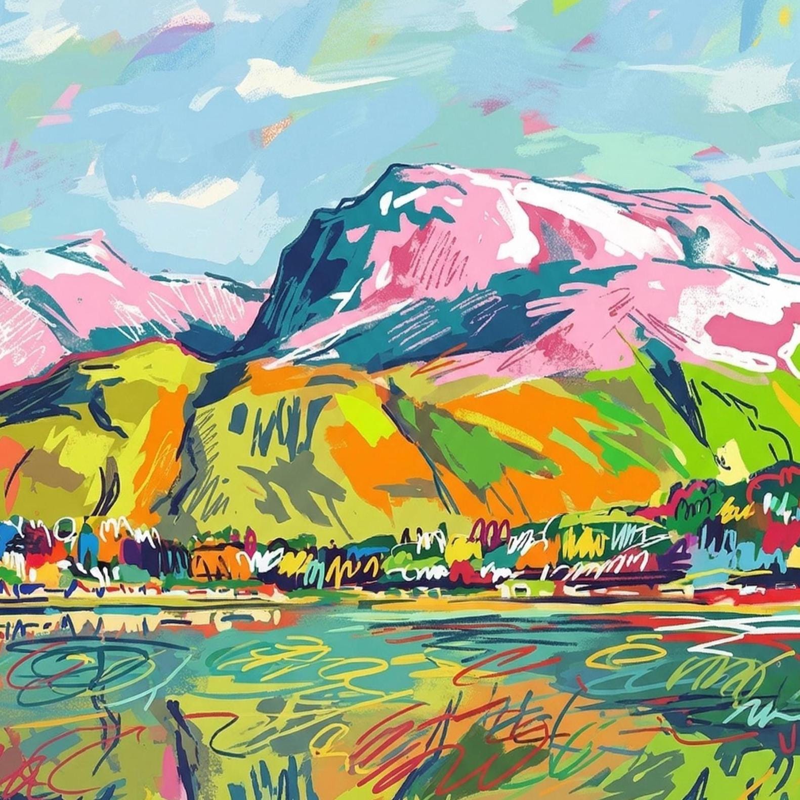The National Three Peaks Art Print - Set of Three Mountain Posters - Scafell Pike, Ben Nevis, Yr Wyddfa (Snowdon) Paintings - Hiking Gift