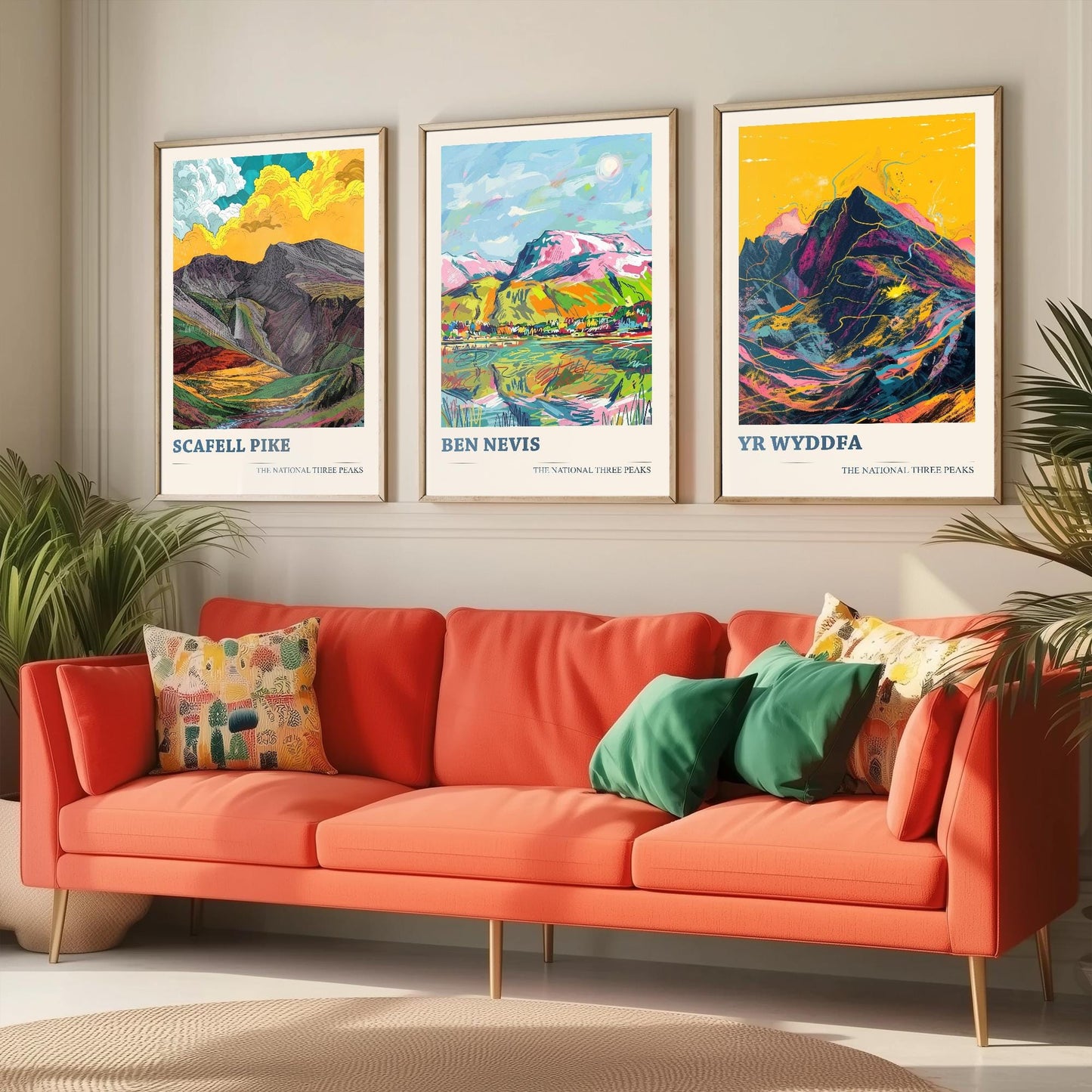 The National Three Peaks Art Print - Set of Three Mountain Posters - Scafell Pike, Ben Nevis, Yr Wyddfa (Snowdon) Paintings - Hiking Gift