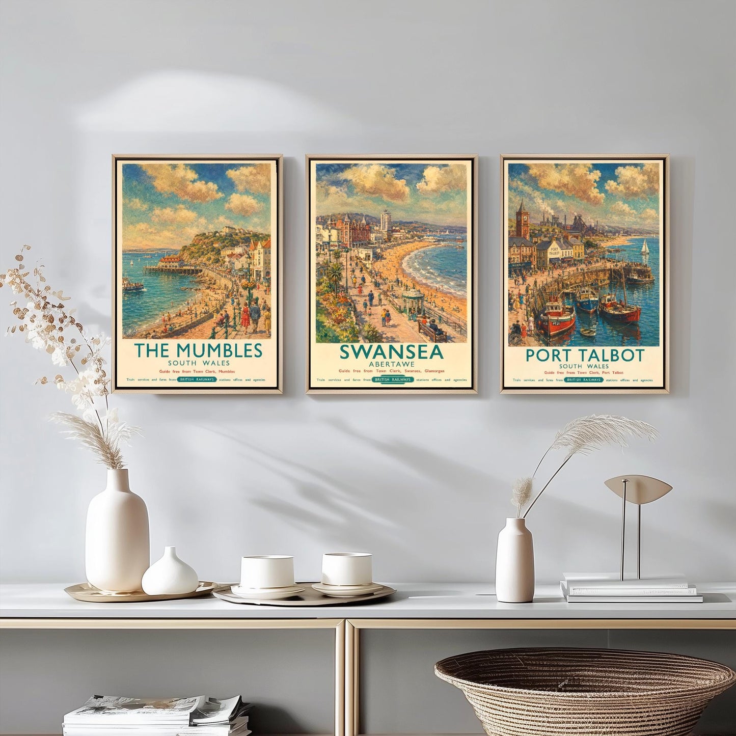 South Wales Set of Three Prints | The Mumbles Swansea Port Talbot | Vintage British Railways Travel Poster Wall Art