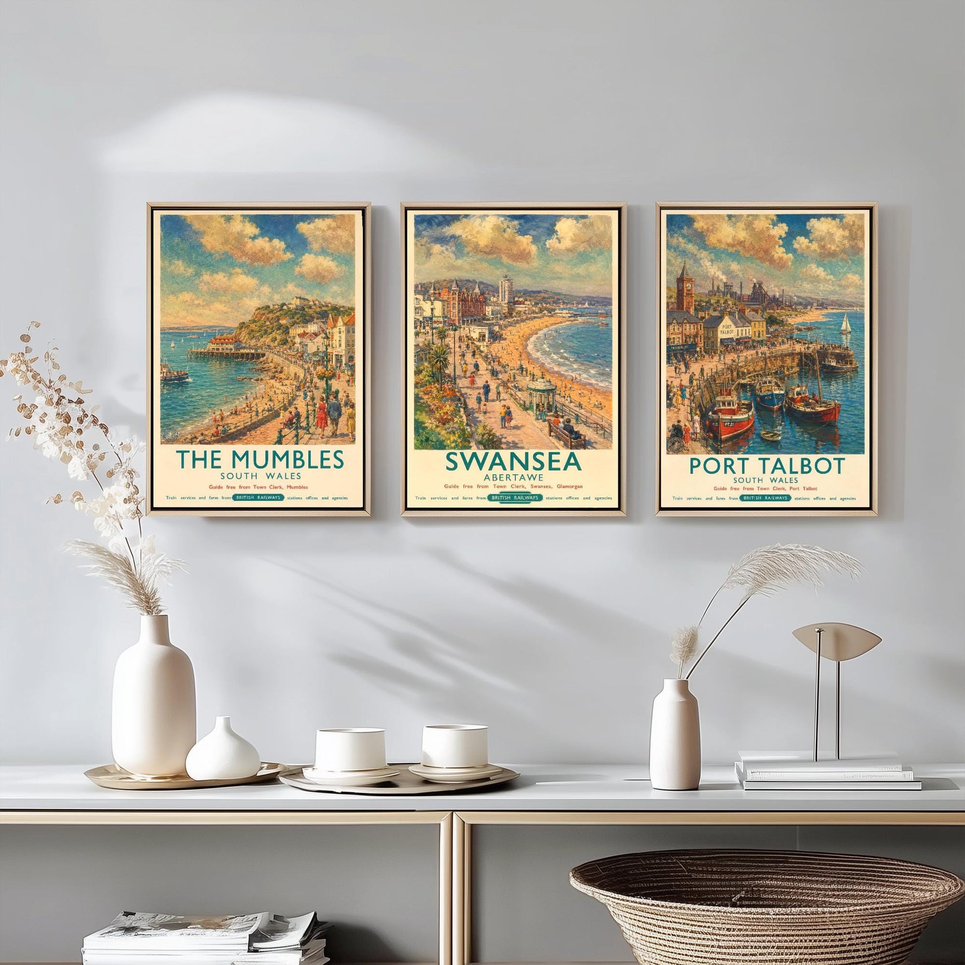 South Wales Set of Three Prints | The Mumbles Swansea Port Talbot | Vintage British Railways Travel Poster Wall Art