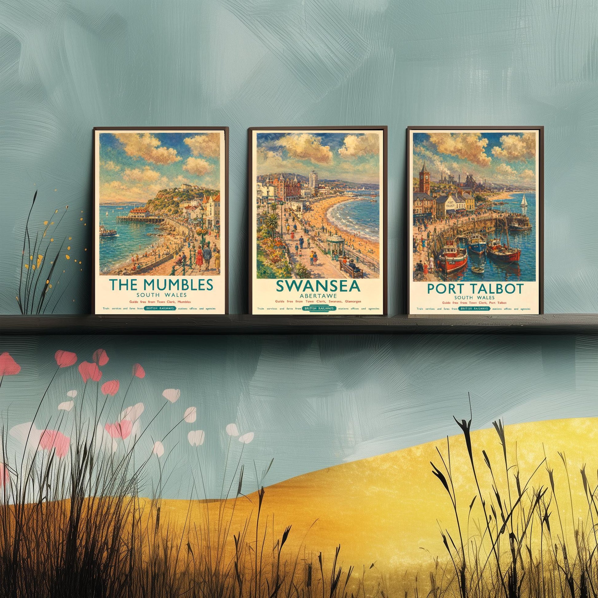 South Wales Set of Three Prints | The Mumbles Swansea Port Talbot | Vintage British Railways Travel Poster Wall Art