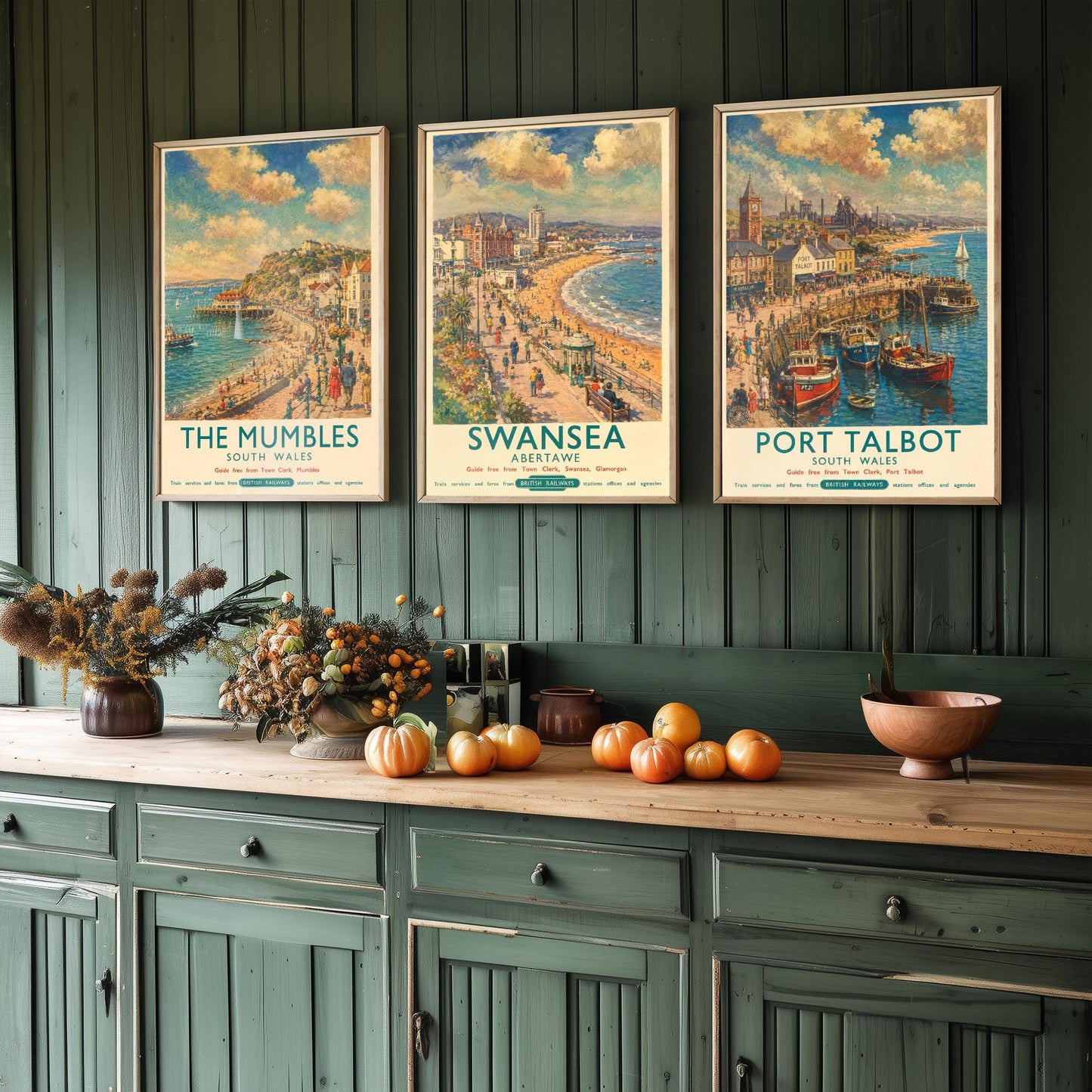 South Wales Set of Three Prints | The Mumbles Swansea Port Talbot | Vintage British Railways Travel Poster Wall Art
