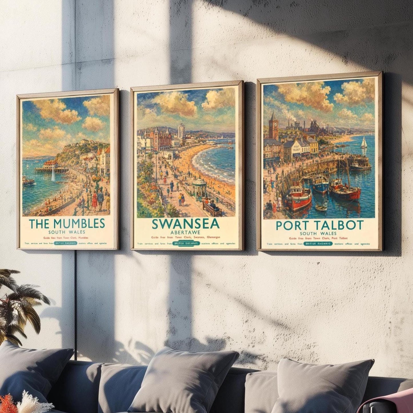 South Wales Set of Three Prints | The Mumbles Swansea Port Talbot | Vintage British Railways Travel Poster Wall Art