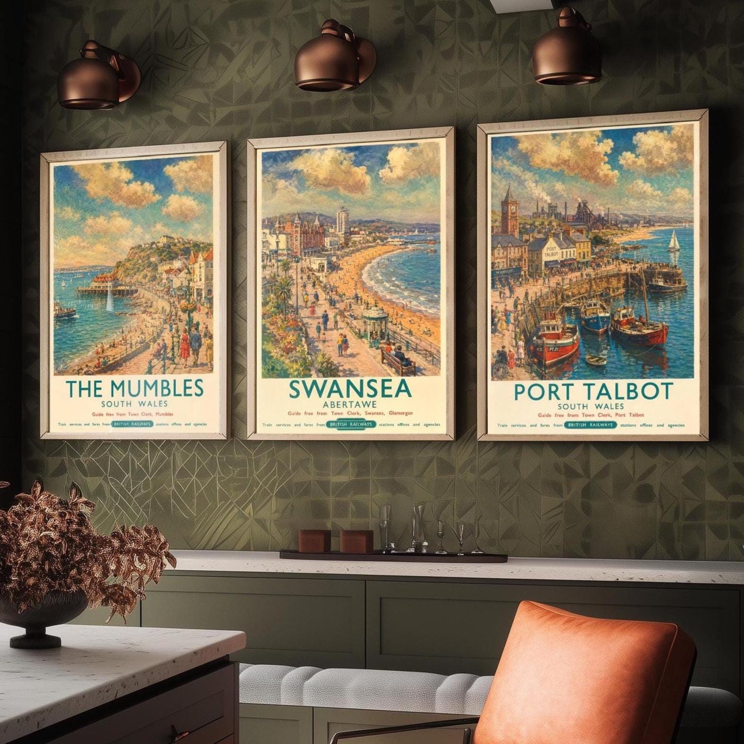 South Wales Set of Three Prints | The Mumbles Swansea Port Talbot | Vintage British Railways Travel Poster Wall Art