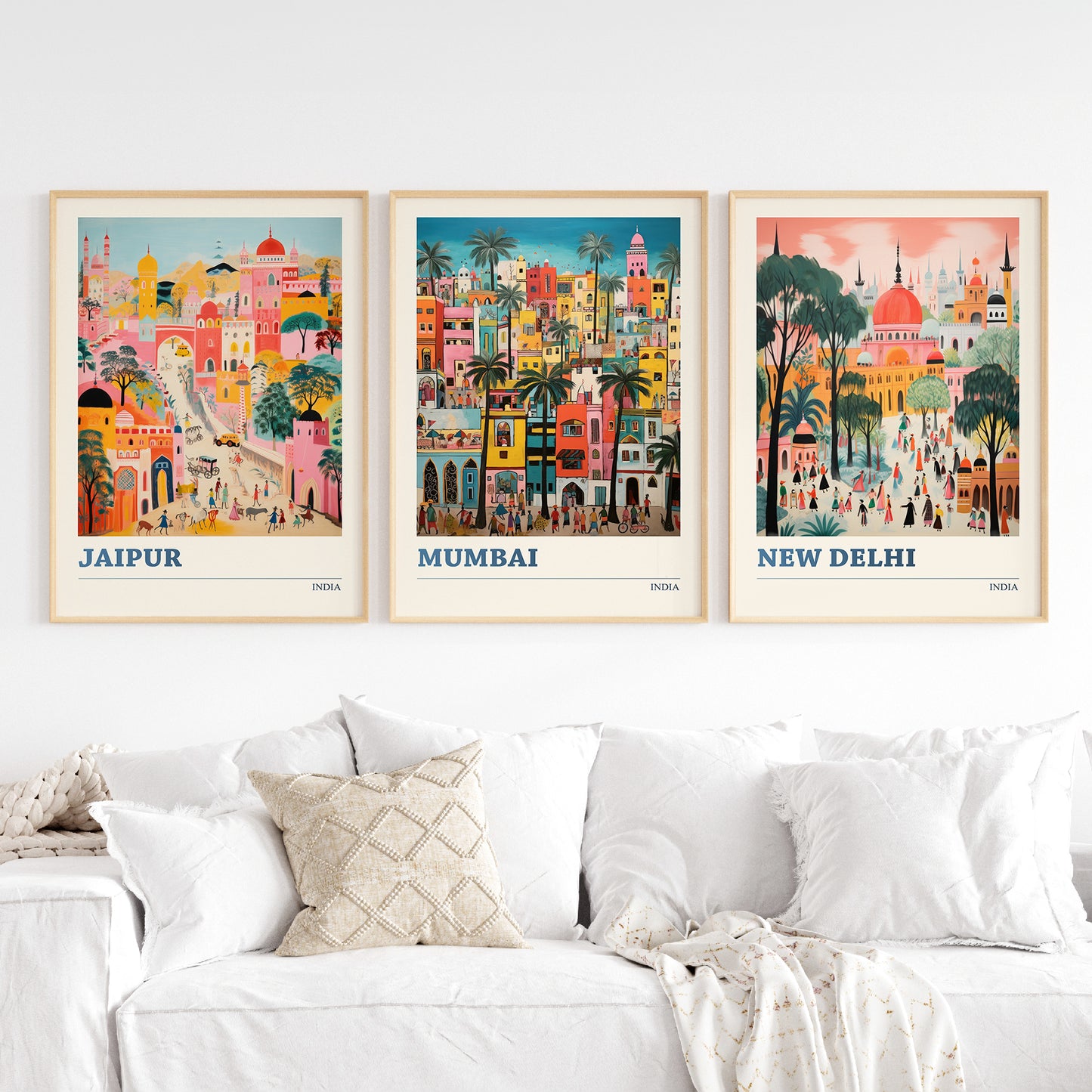 Set of Three Indian Travel Posters - Jaipur, Mumbai, New Delhi