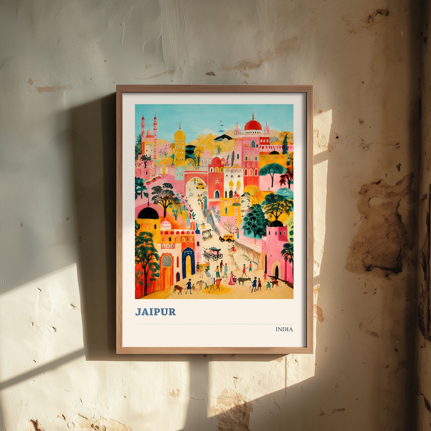 Jaipur Travel Poster - India Art Print - Vibrant City Illustration - Pink City Folk Art V2 1/3