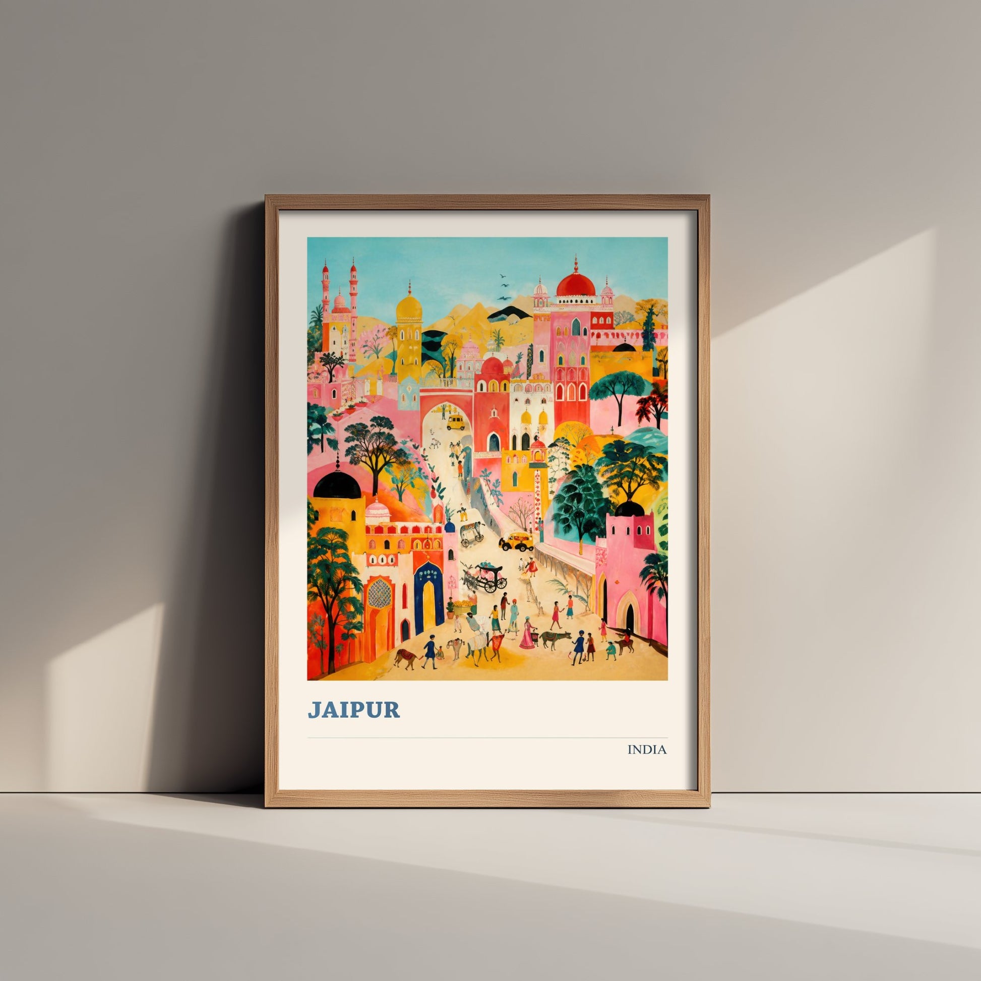 Jaipur Travel Poster - India Art Print - Vibrant City Illustration - Pink City Folk Art V2 1/3
