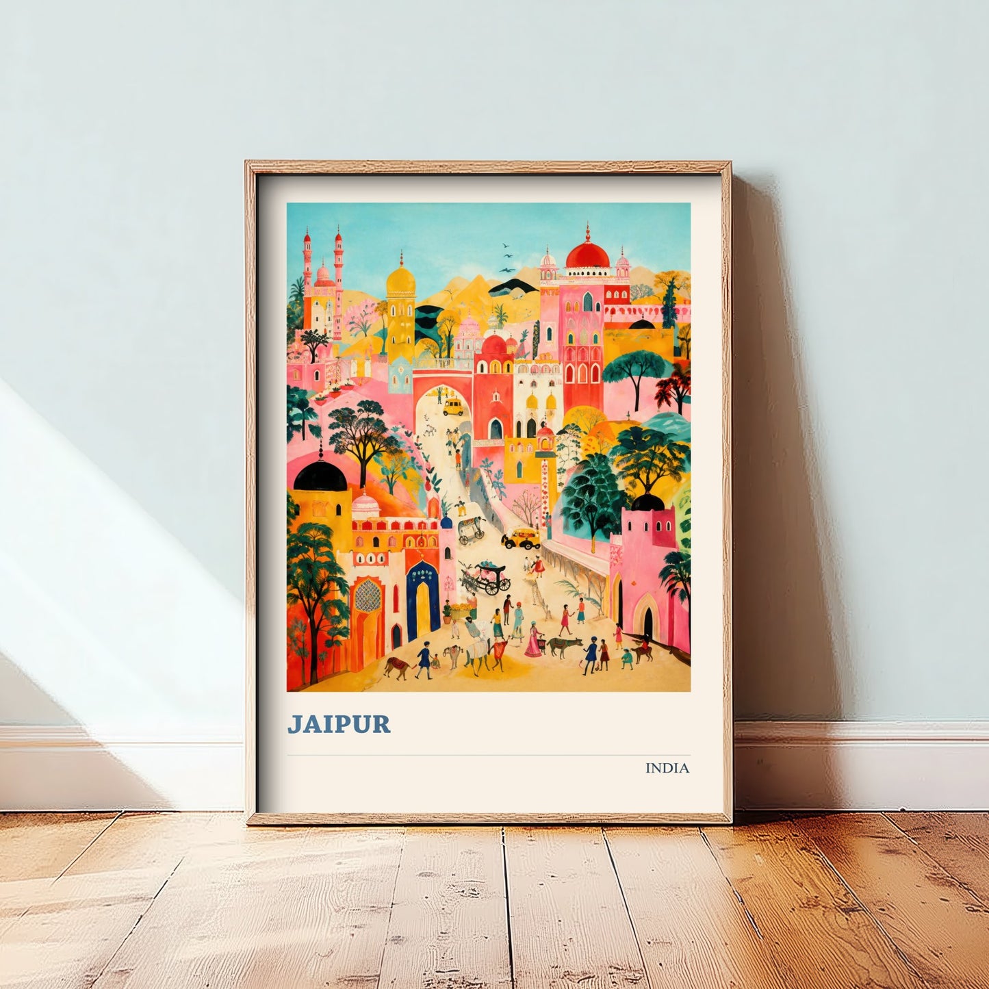 Jaipur Travel Poster - India Art Print - Vibrant City Illustration - Pink City Folk Art V2 1/3