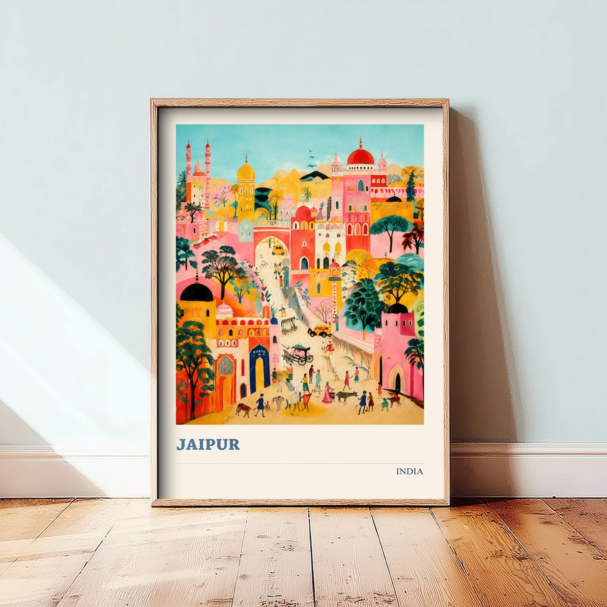 Jaipur Travel Poster - India Art Print - Vibrant City Illustration - Pink City Folk Art V2 1/3