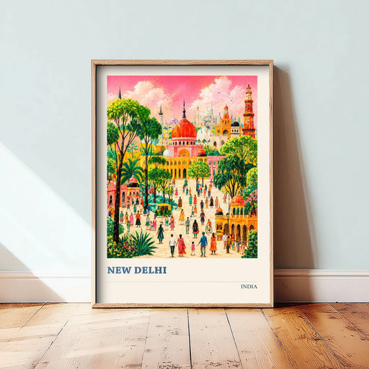 New Delhi Travel Poster - India Art Print - Vibrant City Illustration - Temple Gardens V2 3/3