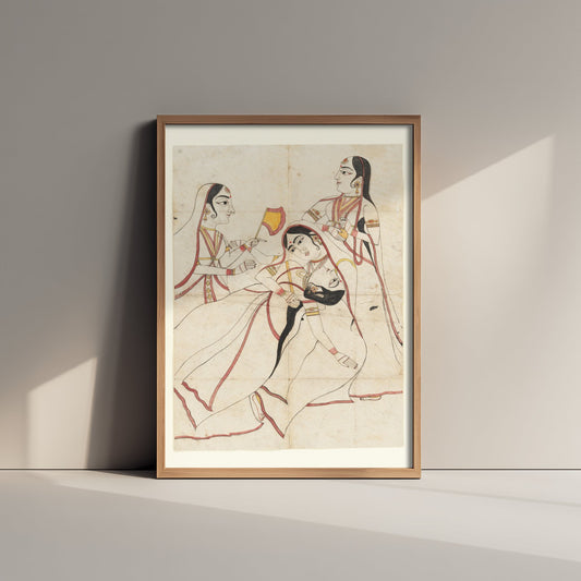 A Swooning Lady - Rajasthan India 19th Century Miniature - Classic Painting Art Print Poster