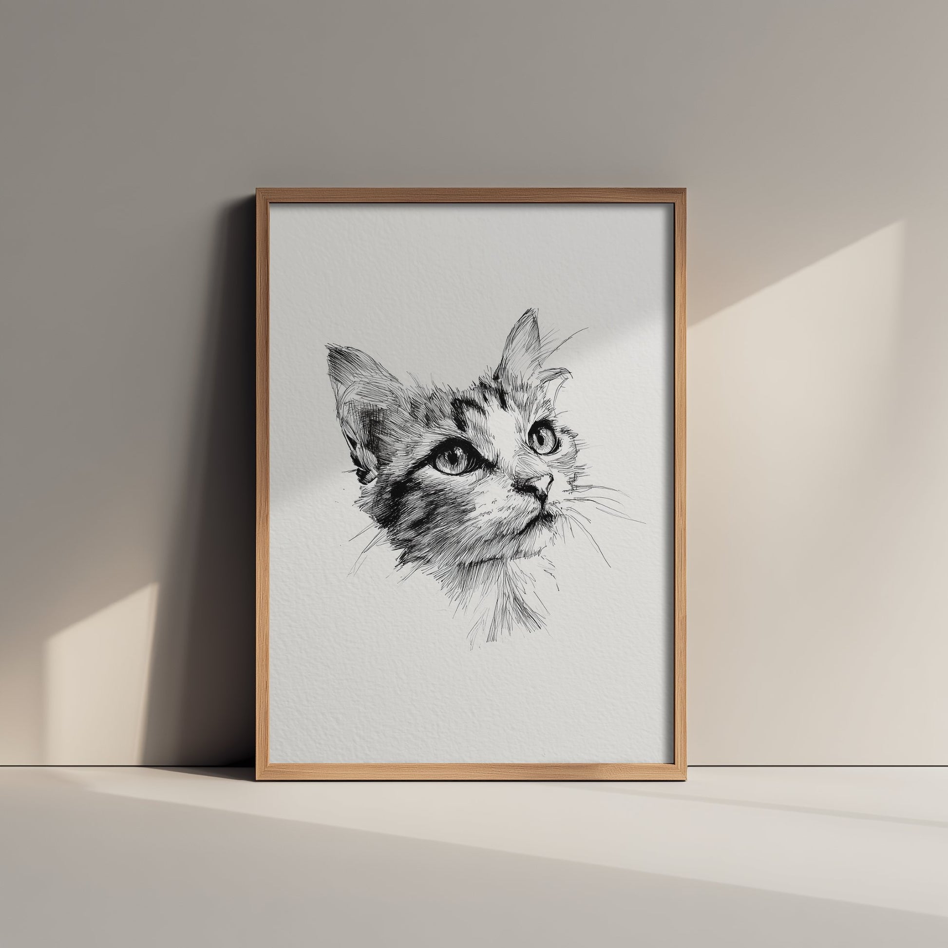 Cat Ink Drawing Art Print - Pen Sketch Animal Poster - Fine Line Illustration - Cat Portrait 1/3