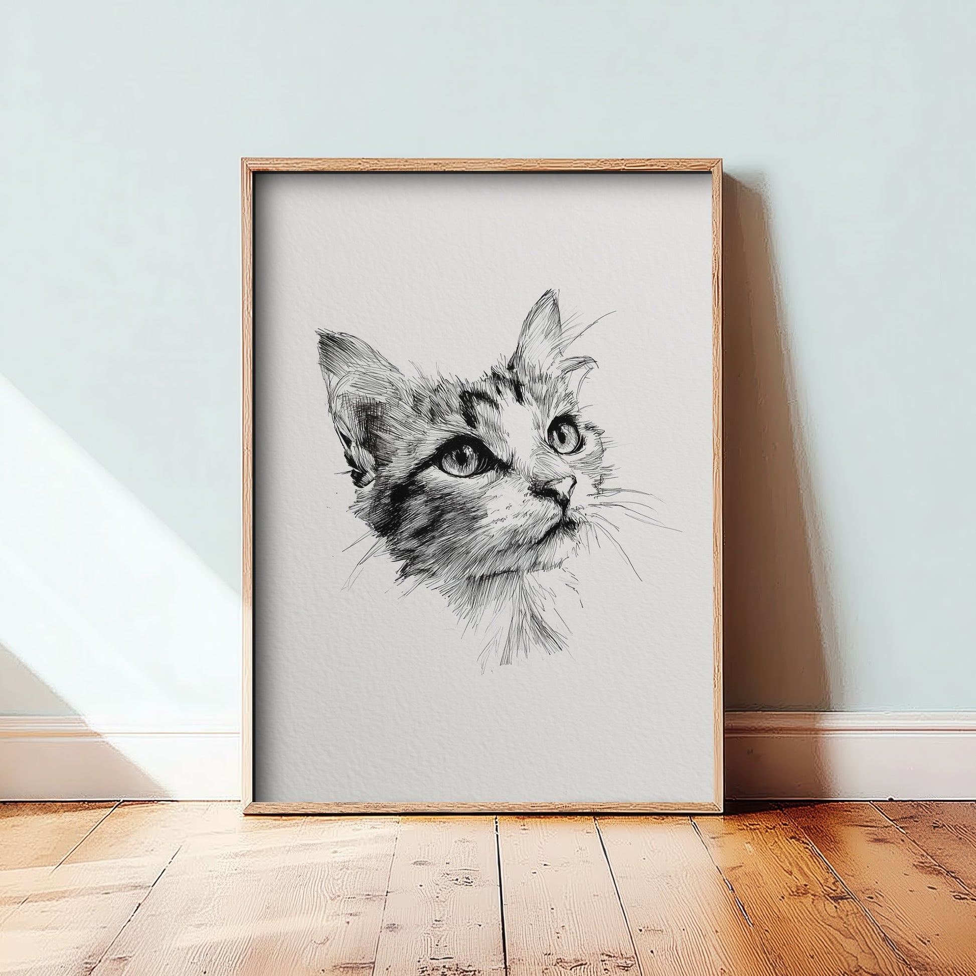 Cat Ink Drawing Art Print - Pen Sketch Animal Poster - Fine Line Illustration - Cat Portrait 1/3