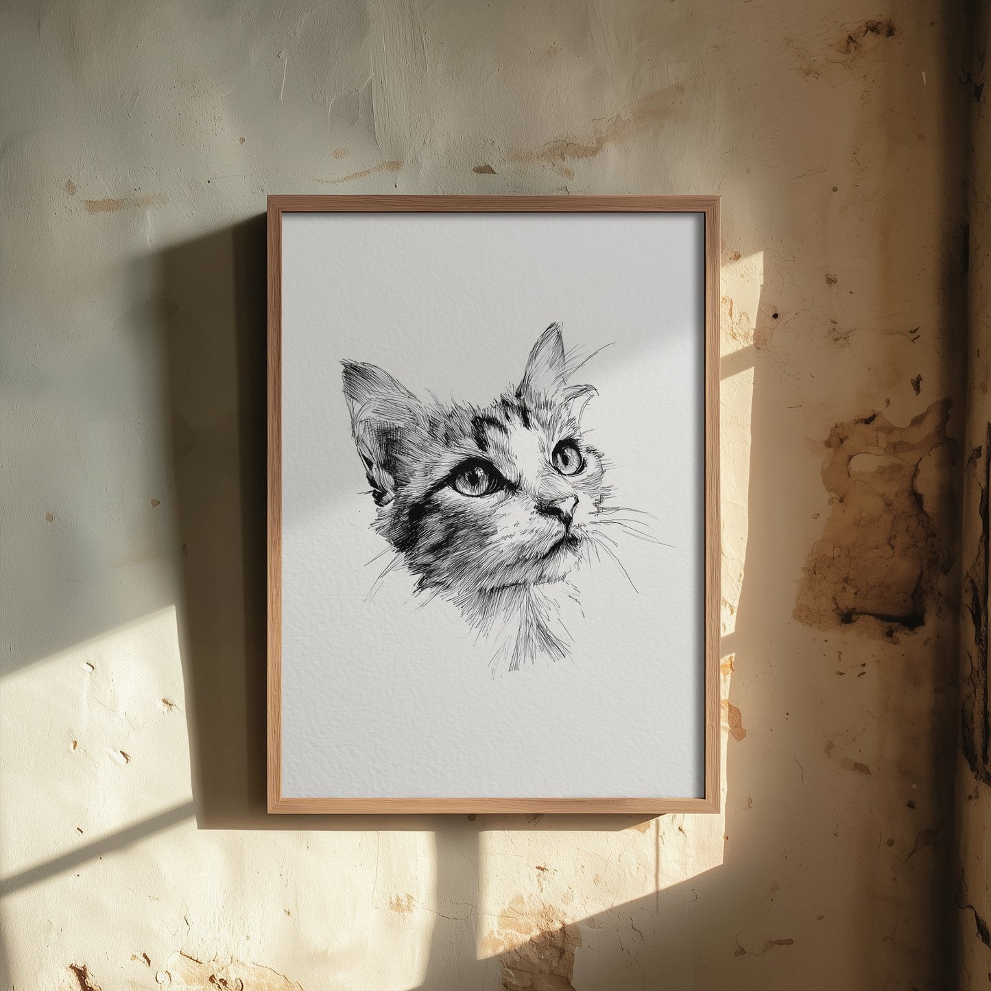 Cat Ink Drawing Art Print - Pen Sketch Animal Poster - Fine Line Illustration - Cat Portrait 1/3