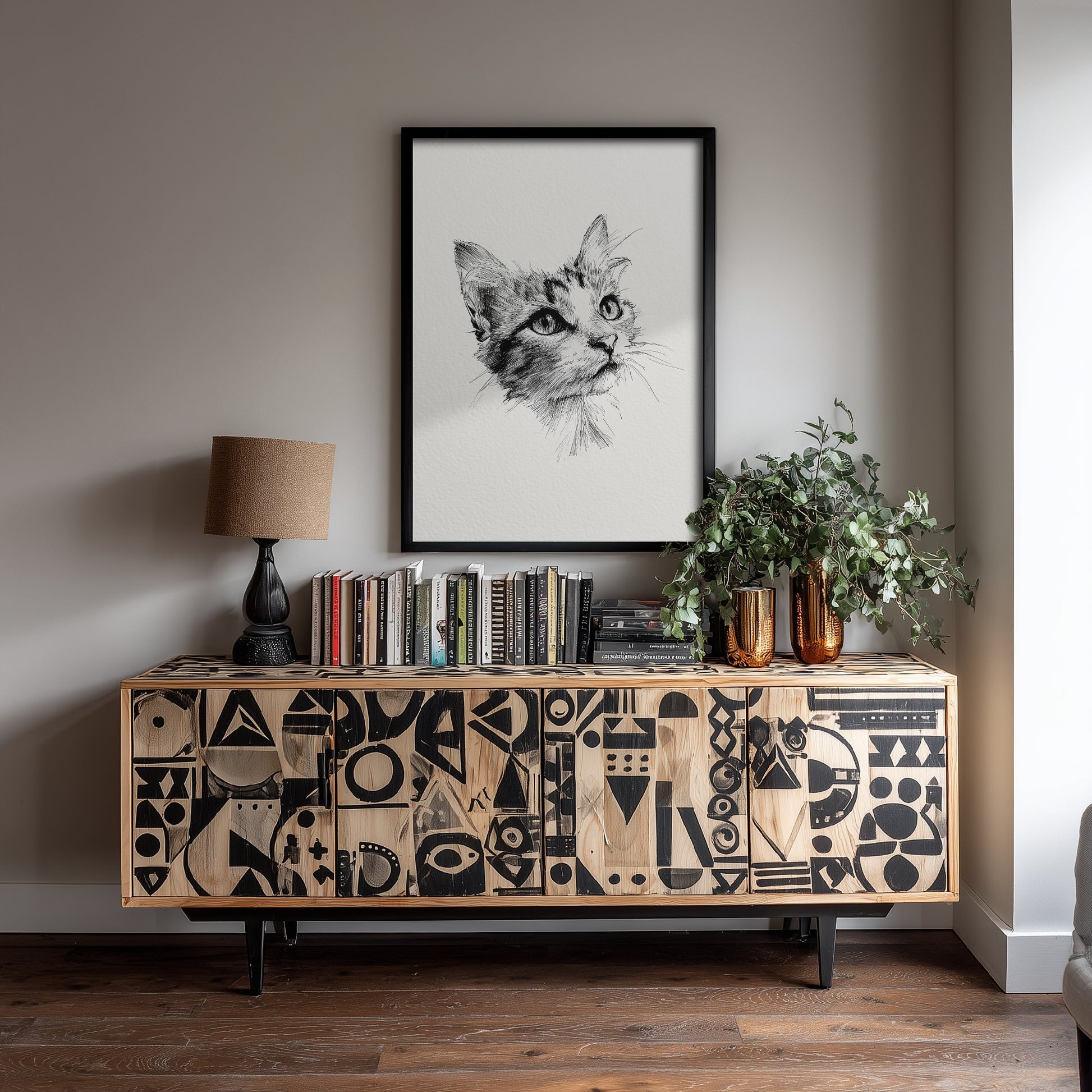 Cat Ink Drawing Art Print - Pen Sketch Animal Poster - Fine Line Illustration - Cat Portrait 1/3