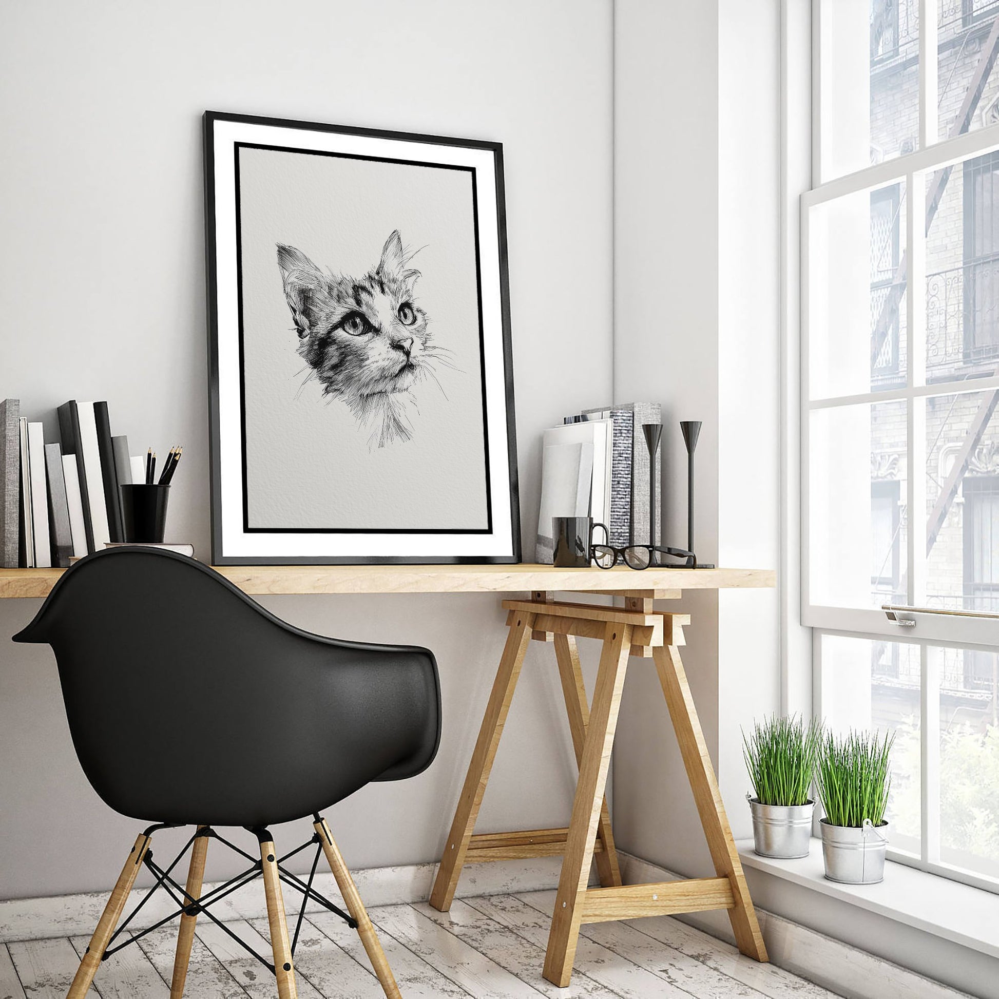 Cat Ink Drawing Art Print - Pen Sketch Animal Poster - Fine Line Illustration - Cat Portrait 1/3
