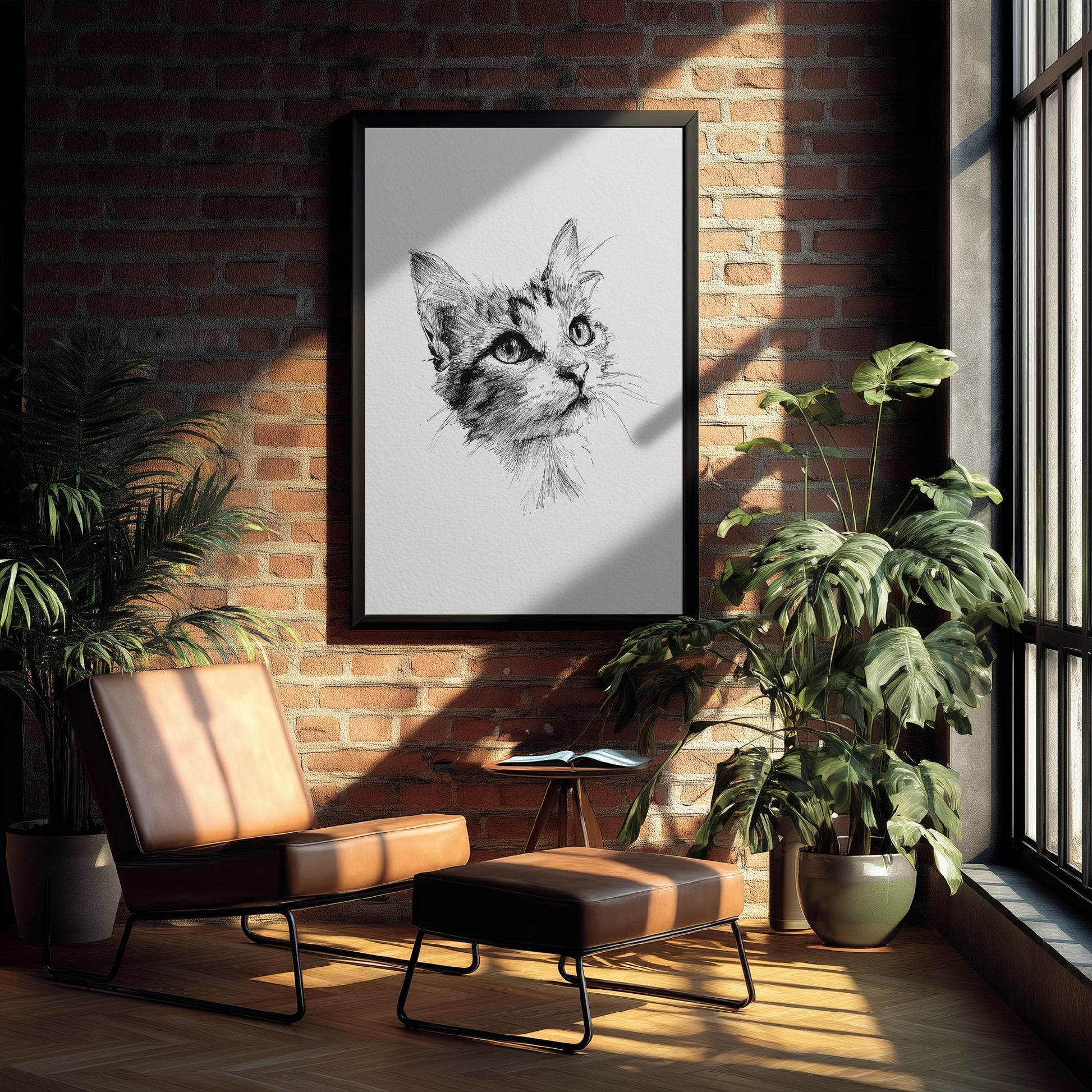 Cat Ink Drawing Art Print - Pen Sketch Animal Poster - Fine Line Illustration - Cat Portrait 1/3