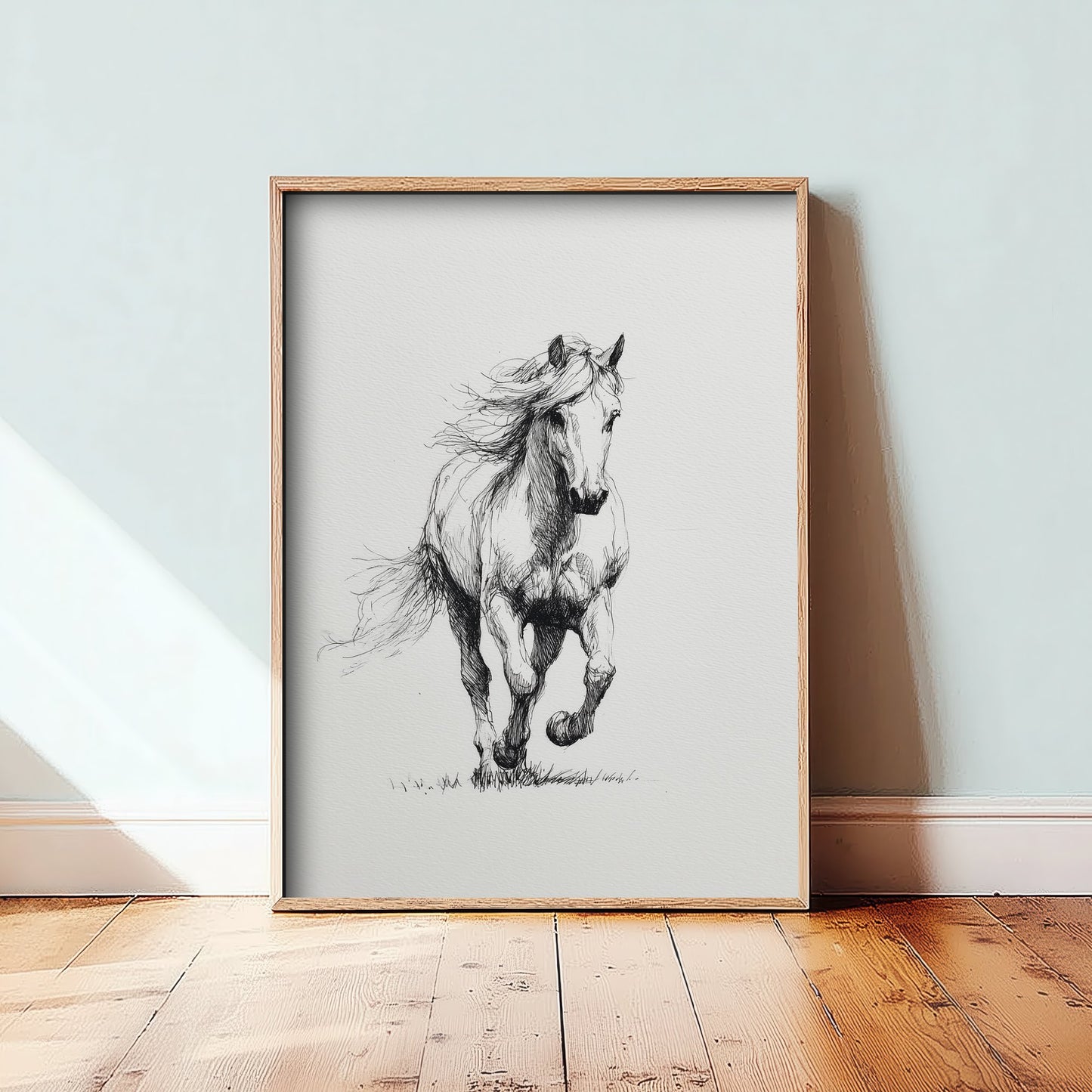 Horse Ink Drawing Art Print - Pen Sketch Animal Poster - Galloping Line Illustration - Horse Portrait 2/3