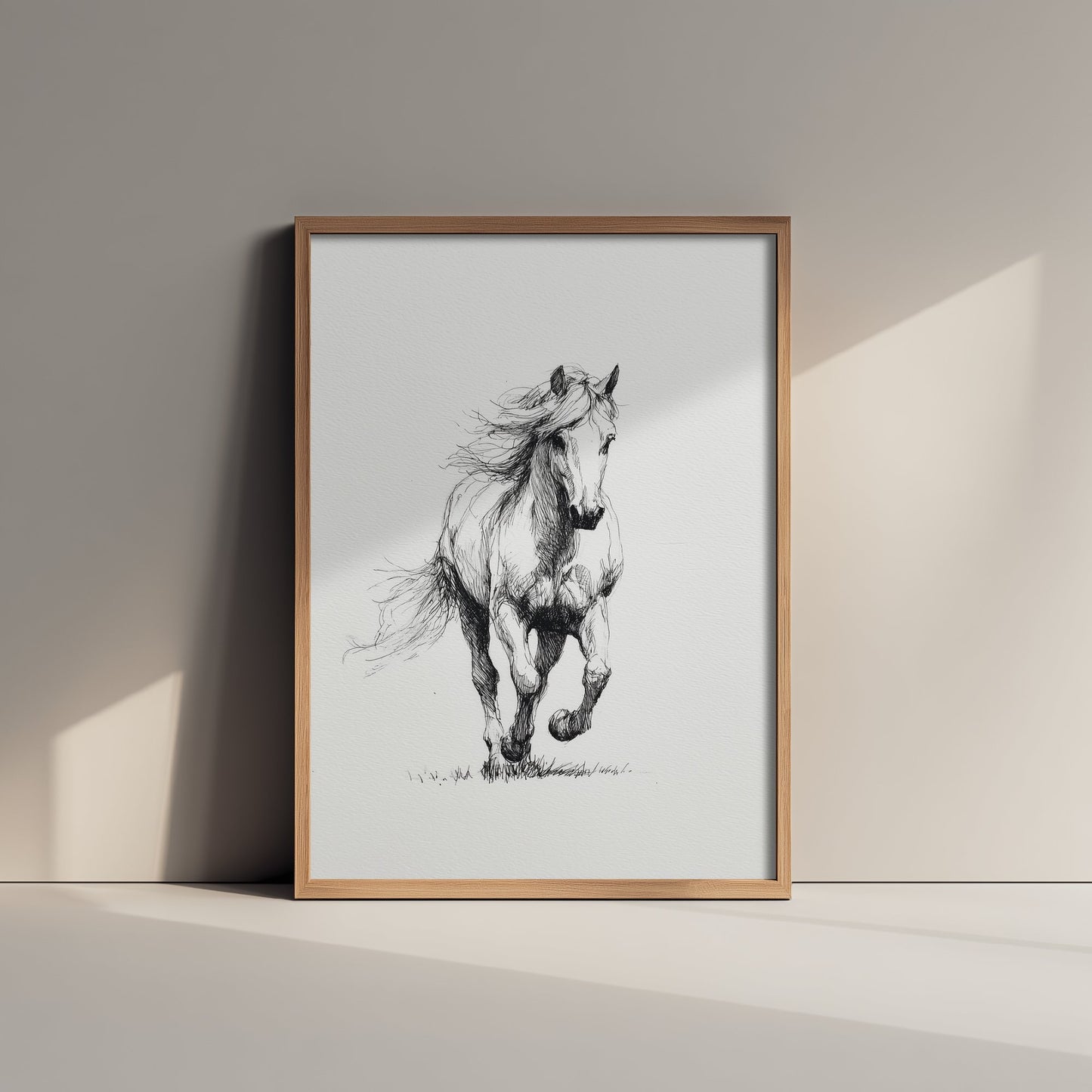 Horse Ink Drawing Art Print - Pen Sketch Animal Poster - Galloping Line Illustration - Horse Portrait 2/3