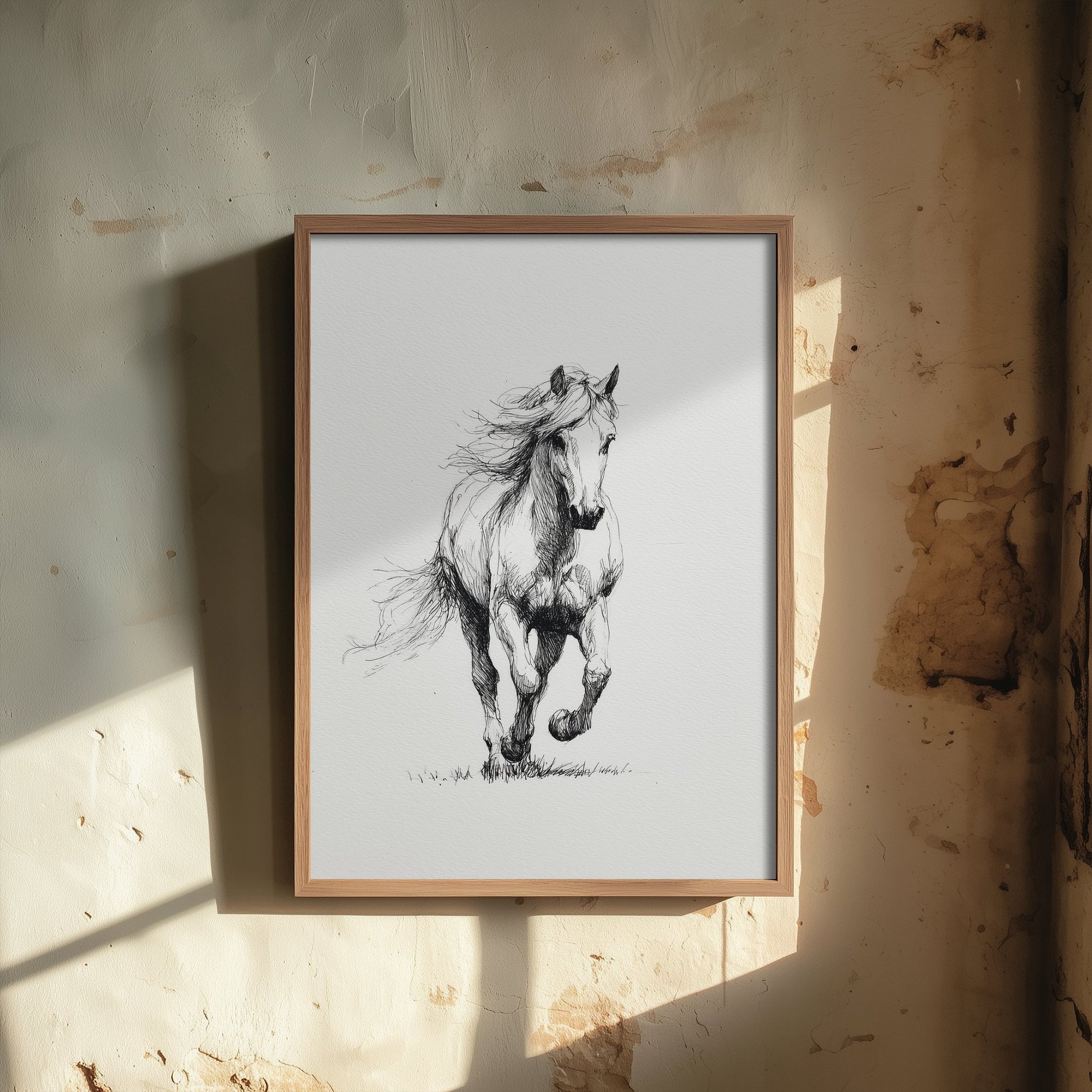 Horse Ink Drawing Art Print - Pen Sketch Animal Poster - Galloping Line Illustration - Horse Portrait 2/3